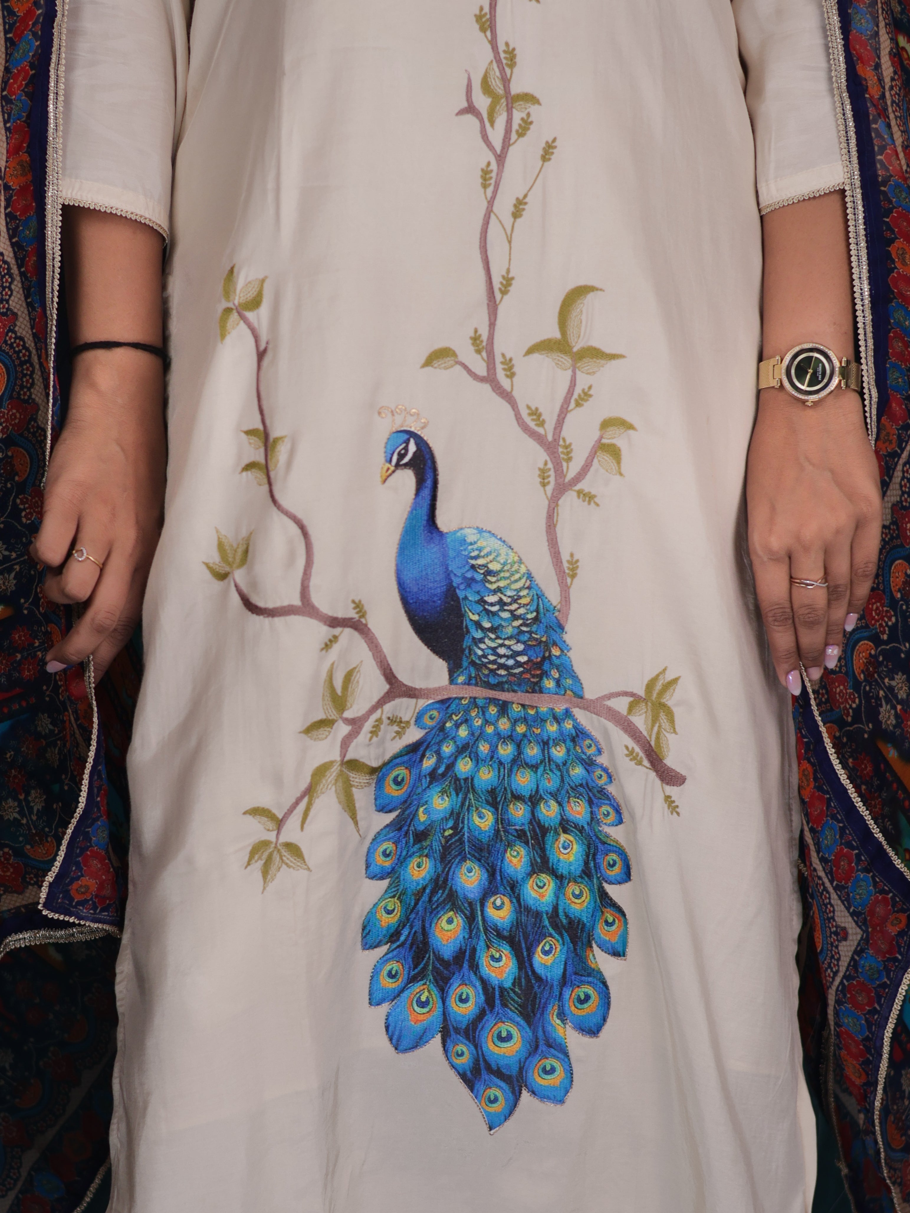 MAYURVEENA PEACOCK EMBROIDERY PURE LENZING SUIT SET