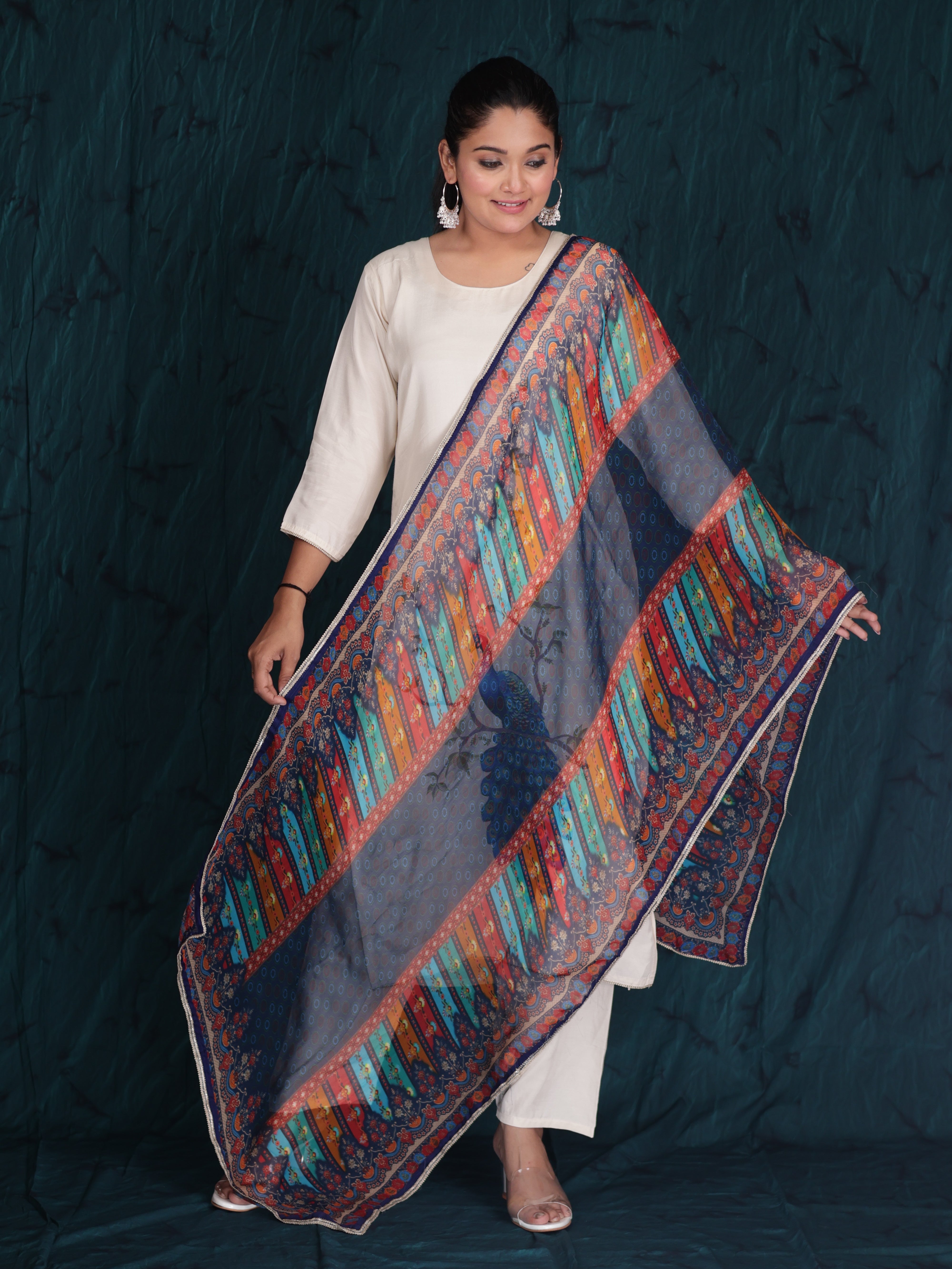 MAYURVEENA PEACOCK EMBROIDERY PURE LENZING SUIT SET