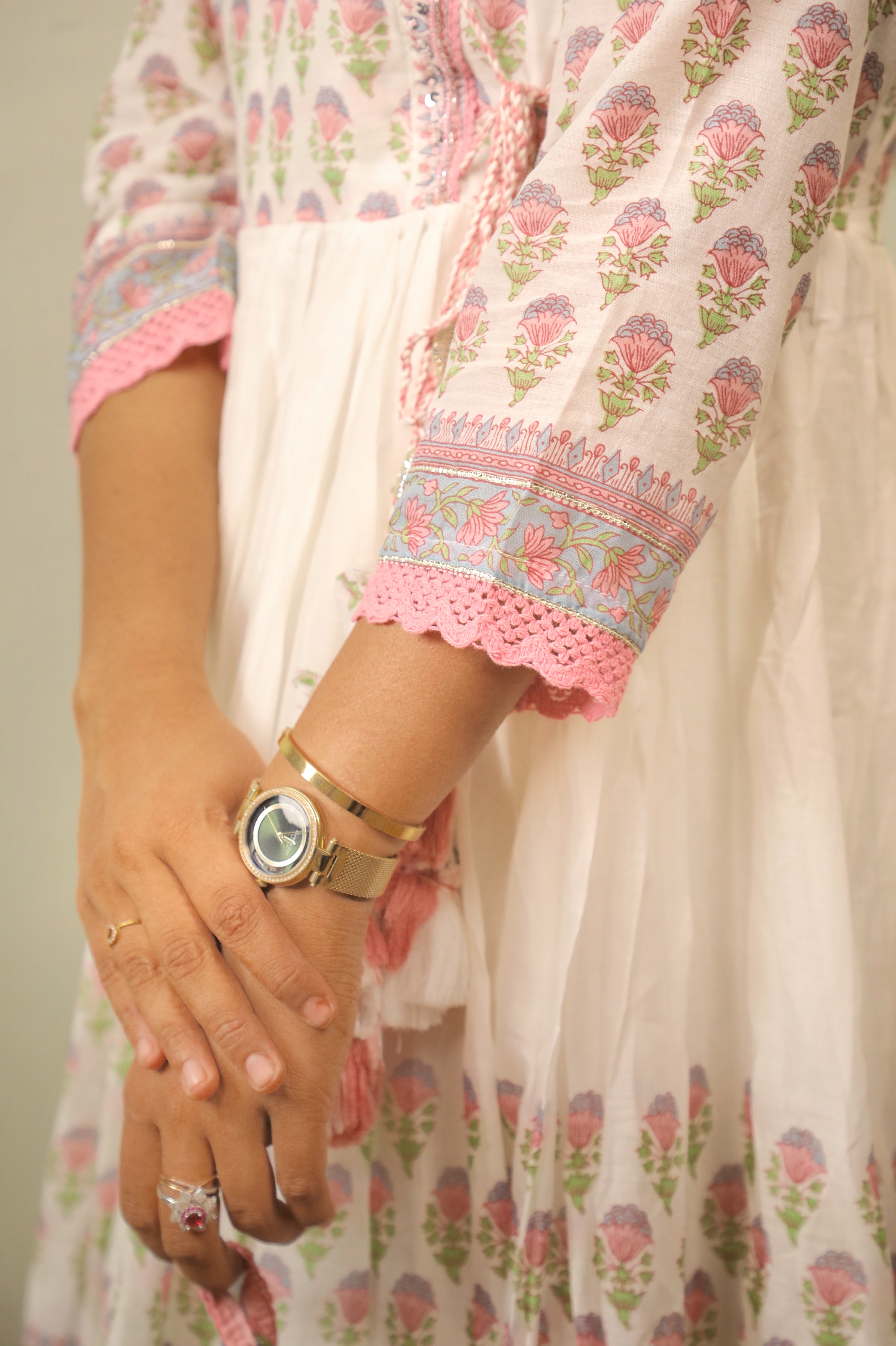 IVORY PINK CHARM ANGRAKHA ANARKALI COTTON SUIT SET