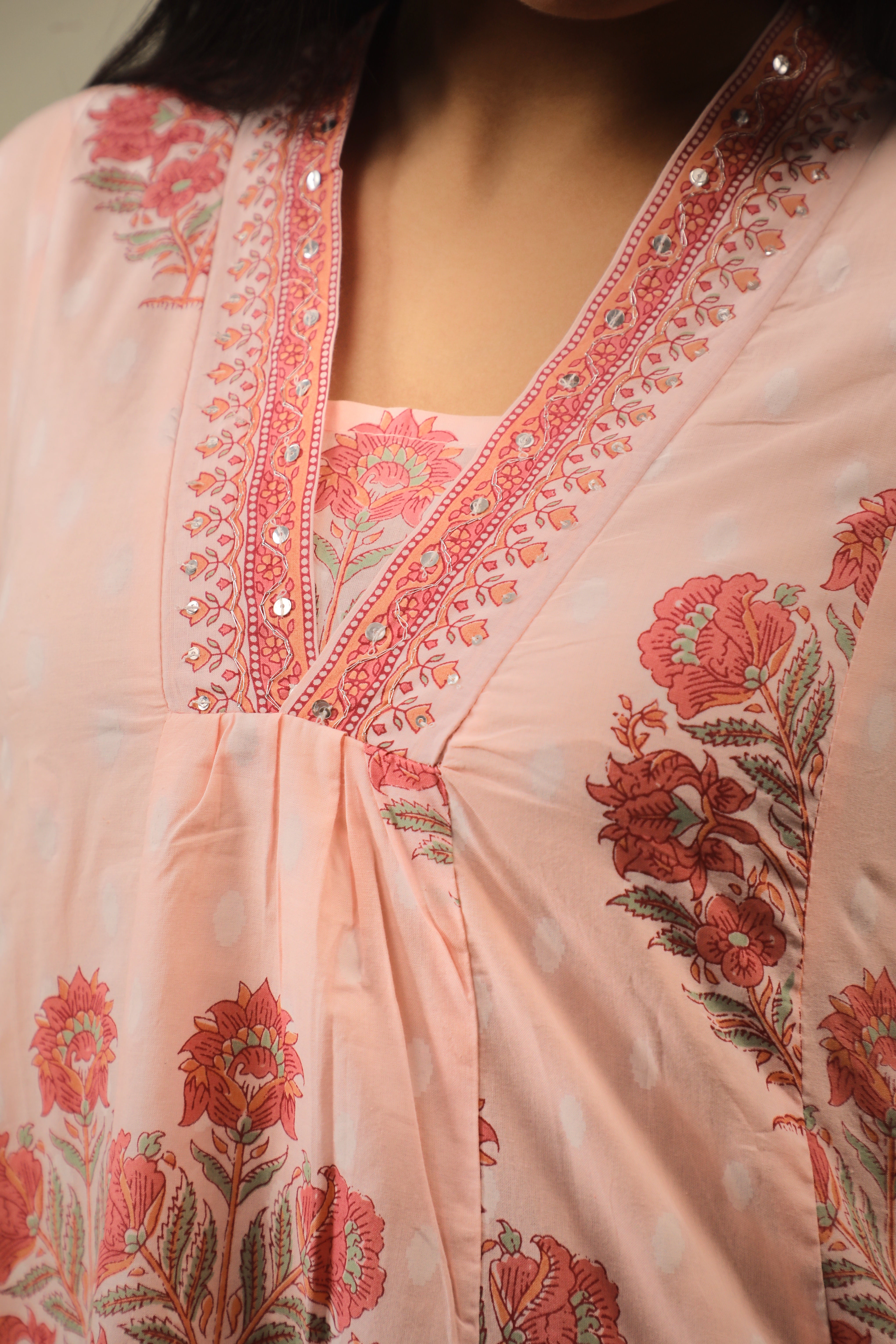 GRACEFUL PINK BLUSH EMBROIDERED COTTON ENSEMBLE
