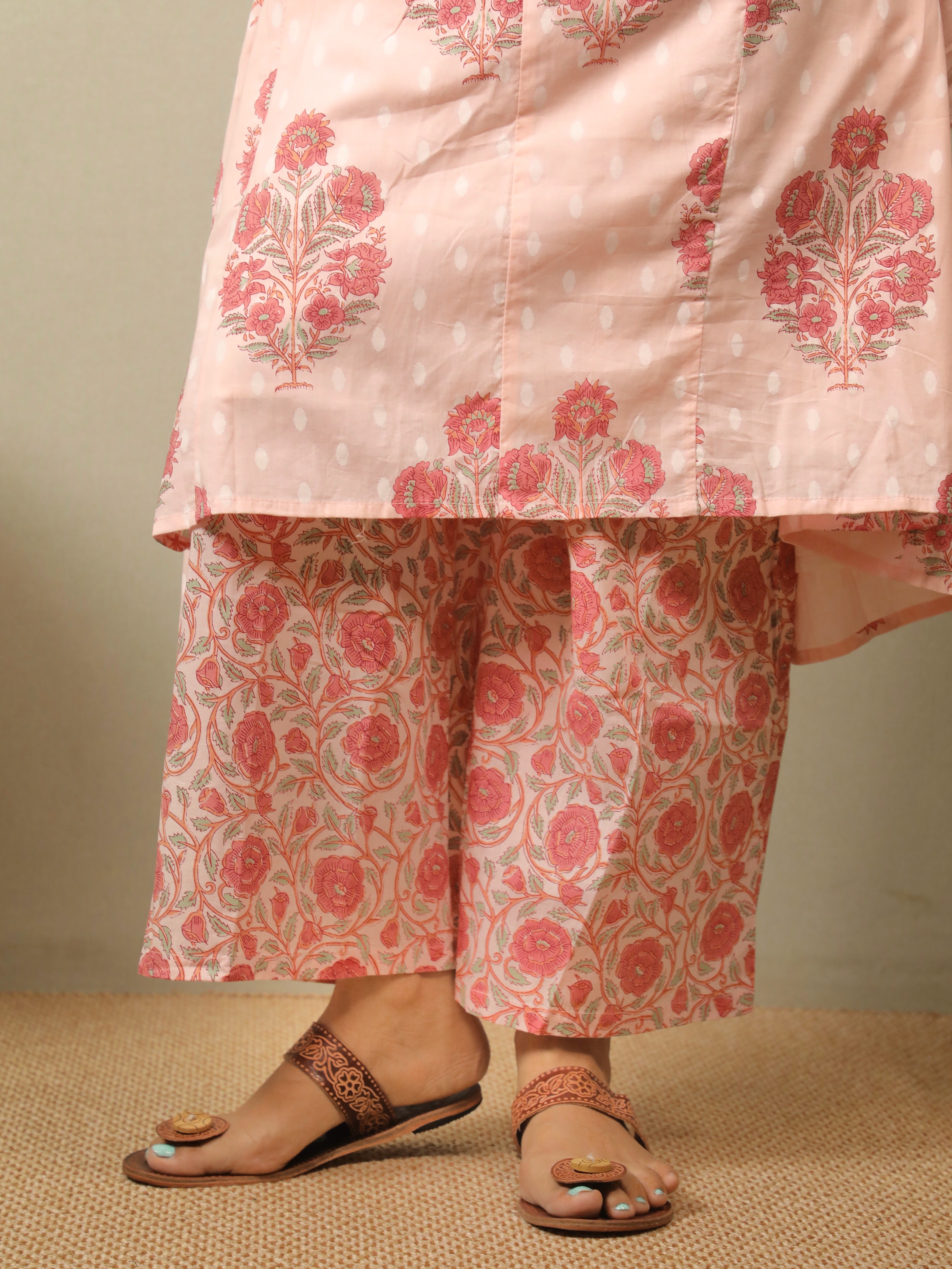 GRACEFUL PINK BLUSH EMBROIDERED COTTON ENSEMBLE