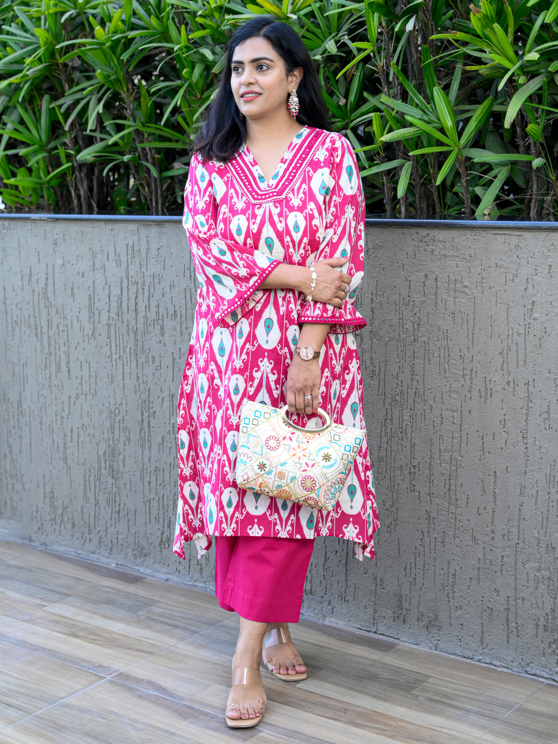 FUSCHIA FLARE IKKAT KURTA SET