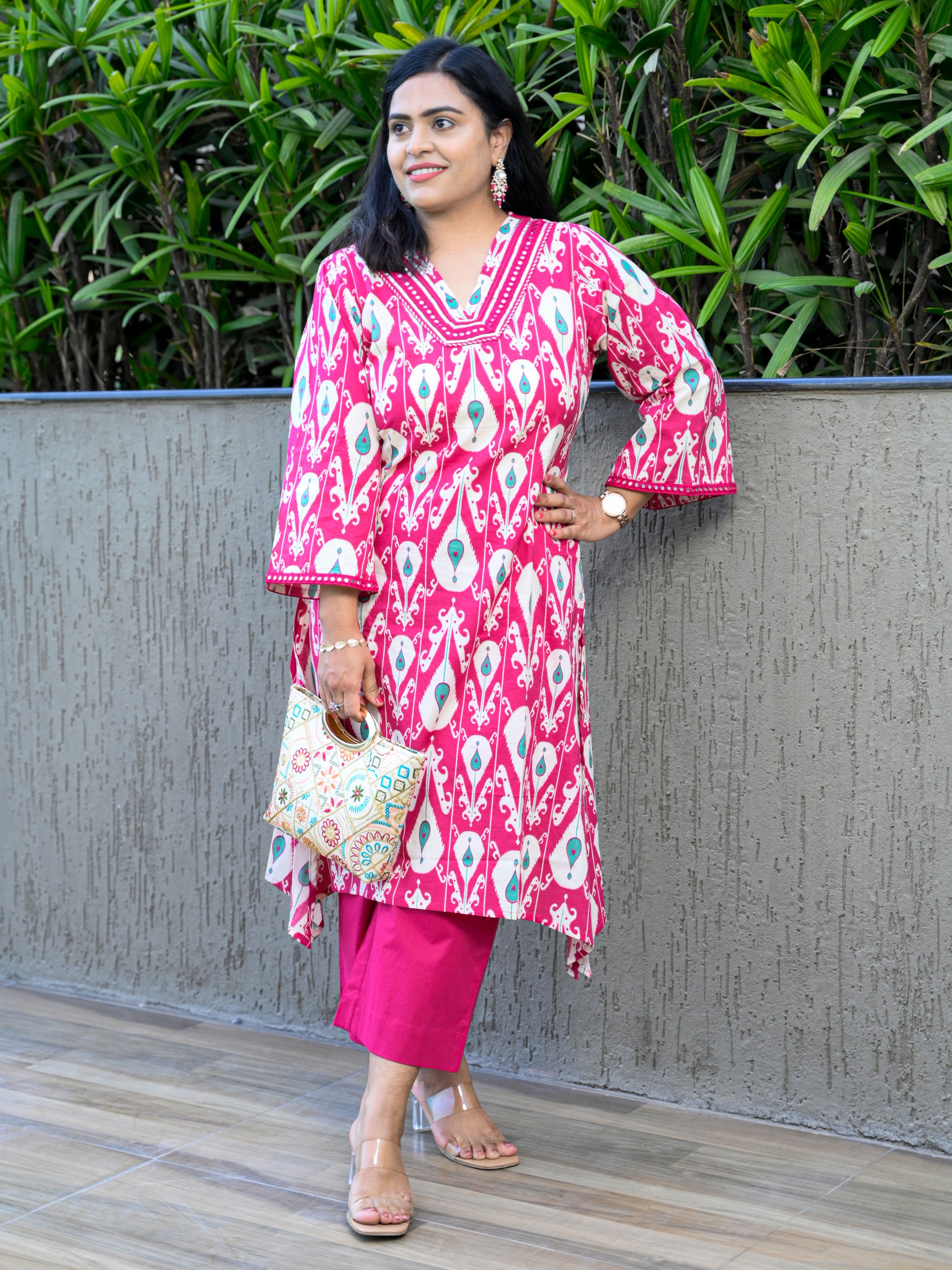 FUSCHIA FLARE IKKAT KURTA SET