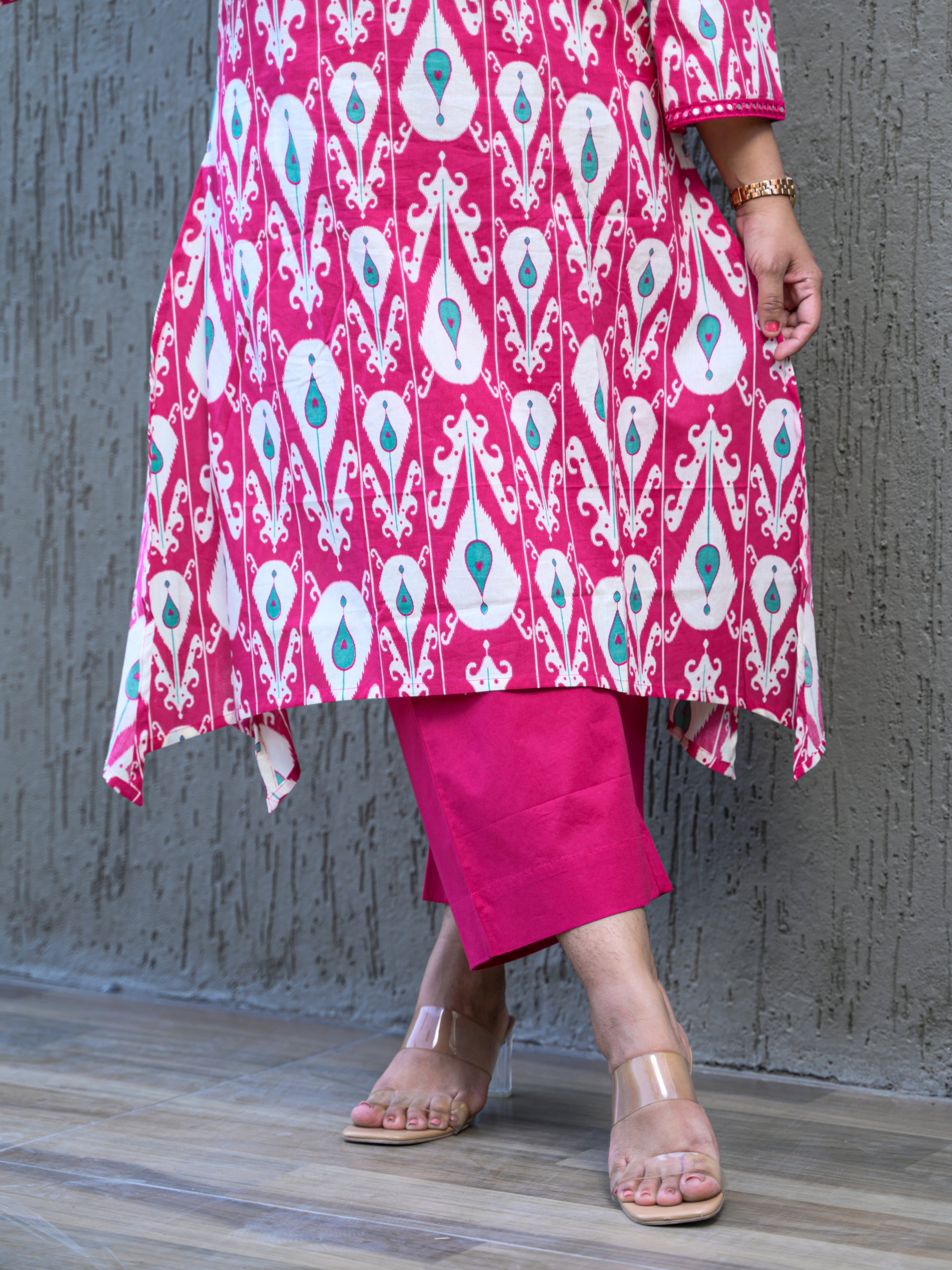 FUSCHIA FLARE IKKAT KURTA SET