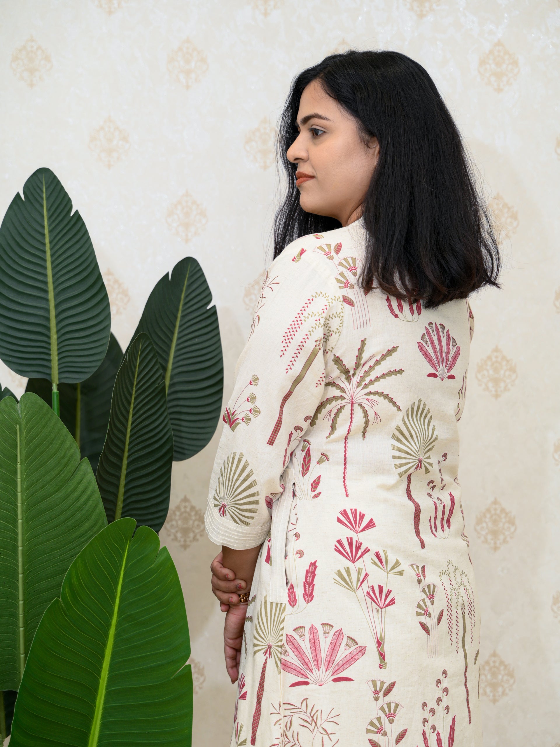 TROPICAL MAUVE WHITE COTTON KURTI SET