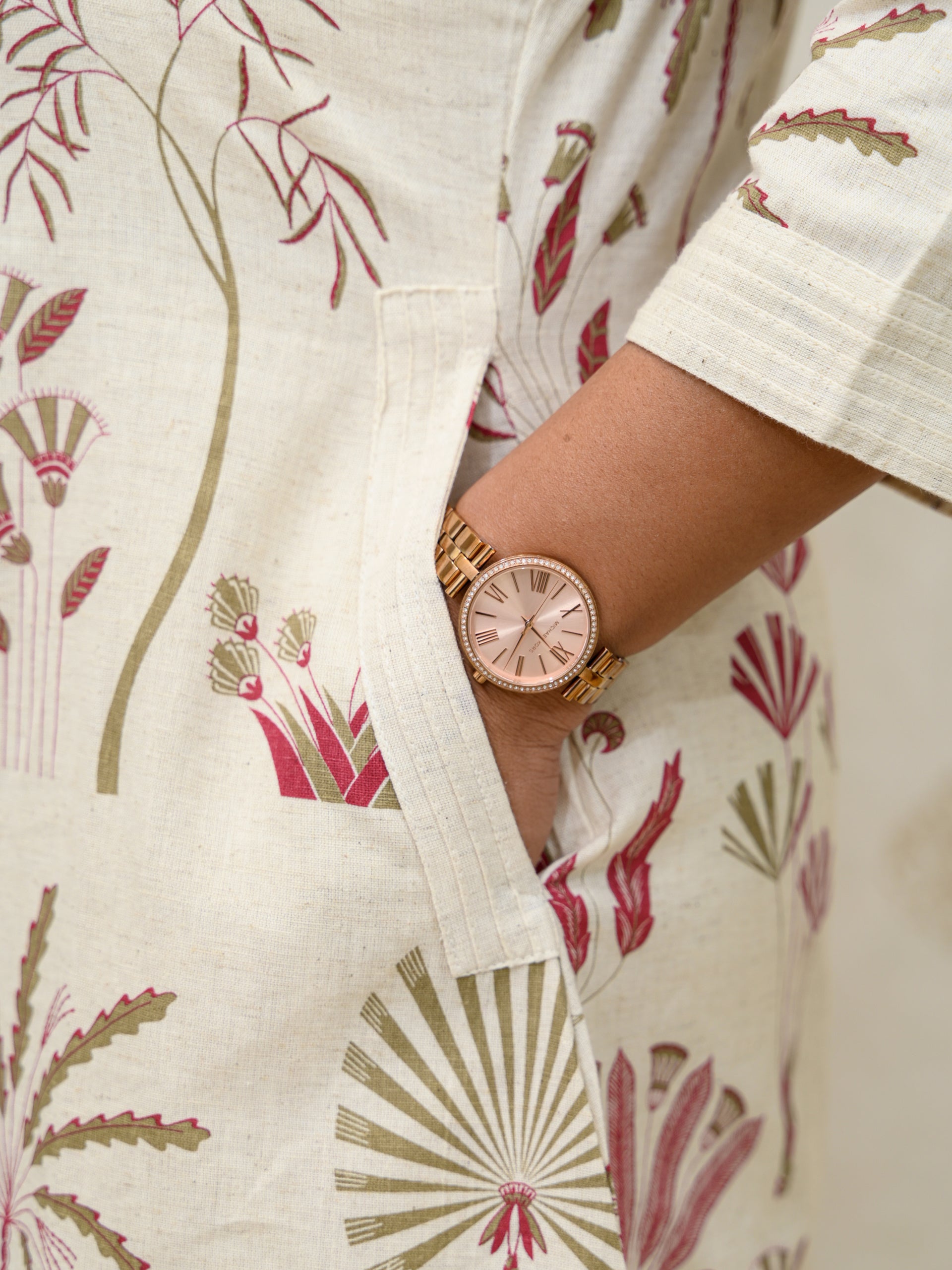 TROPICAL MAUVE WHITE COTTON KURTI SET