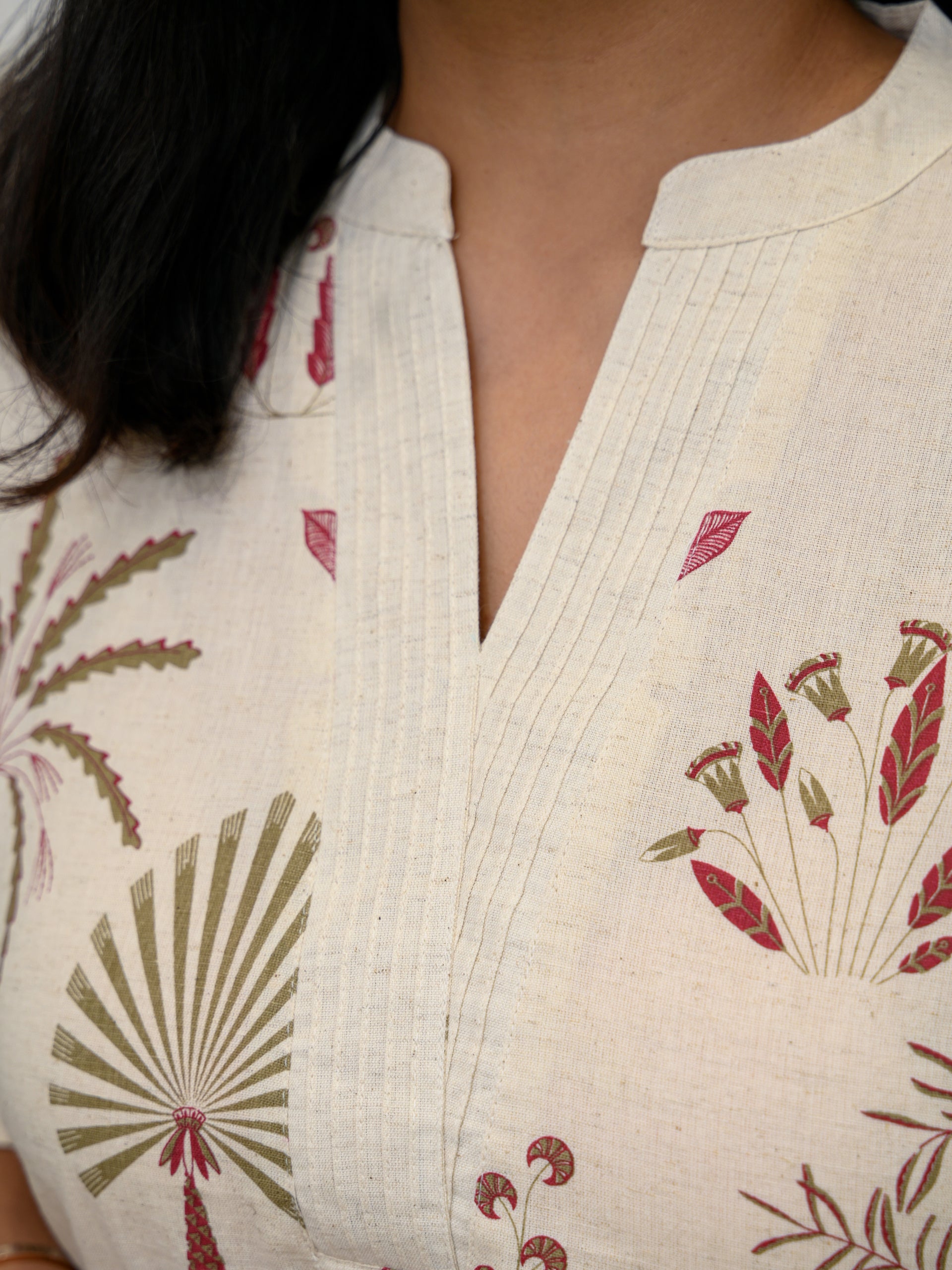 TROPICAL MAUVE WHITE COTTON KURTI SET