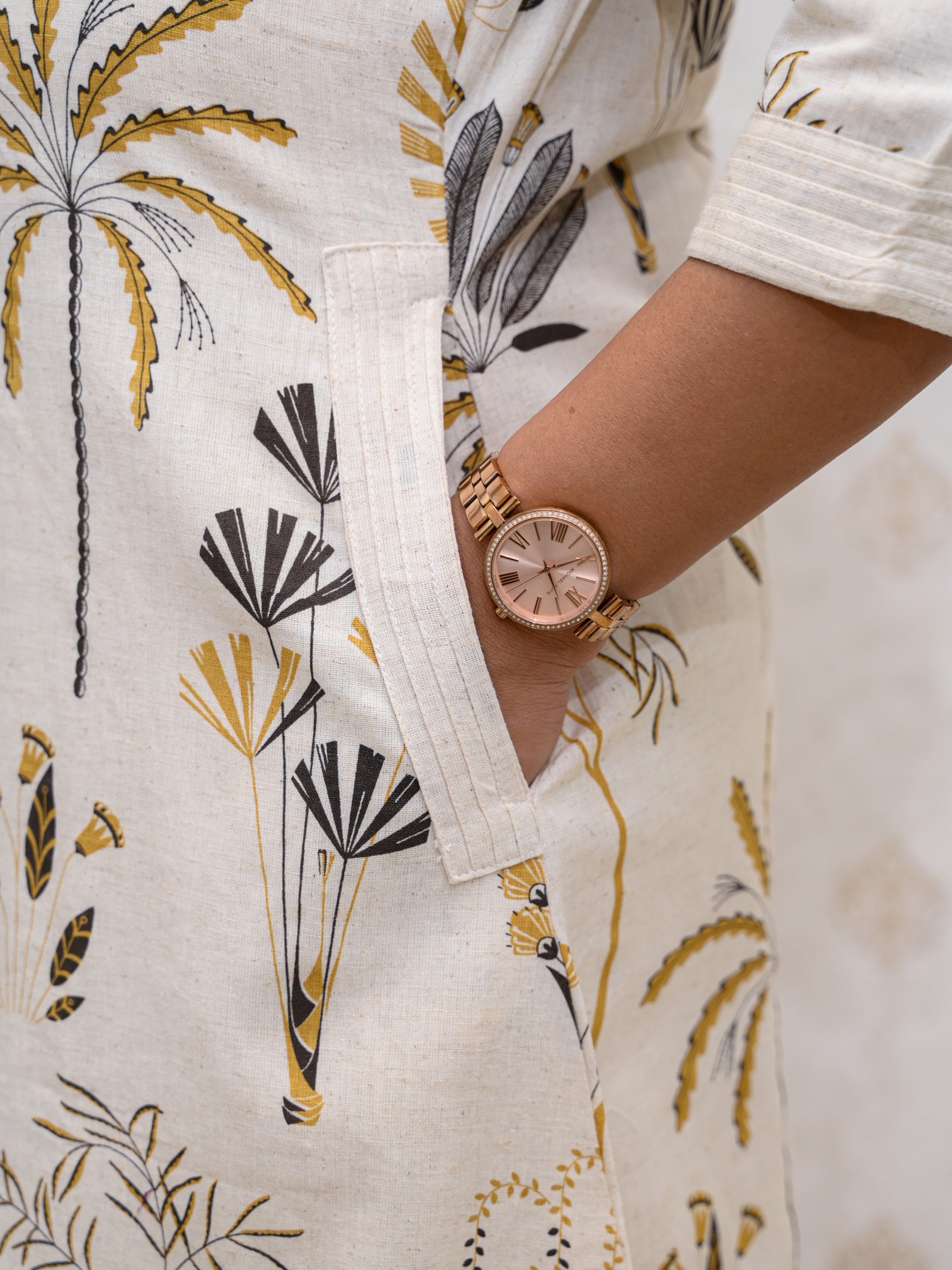 TROPICAL MUSTARD WHITE COTTON KURTA SET