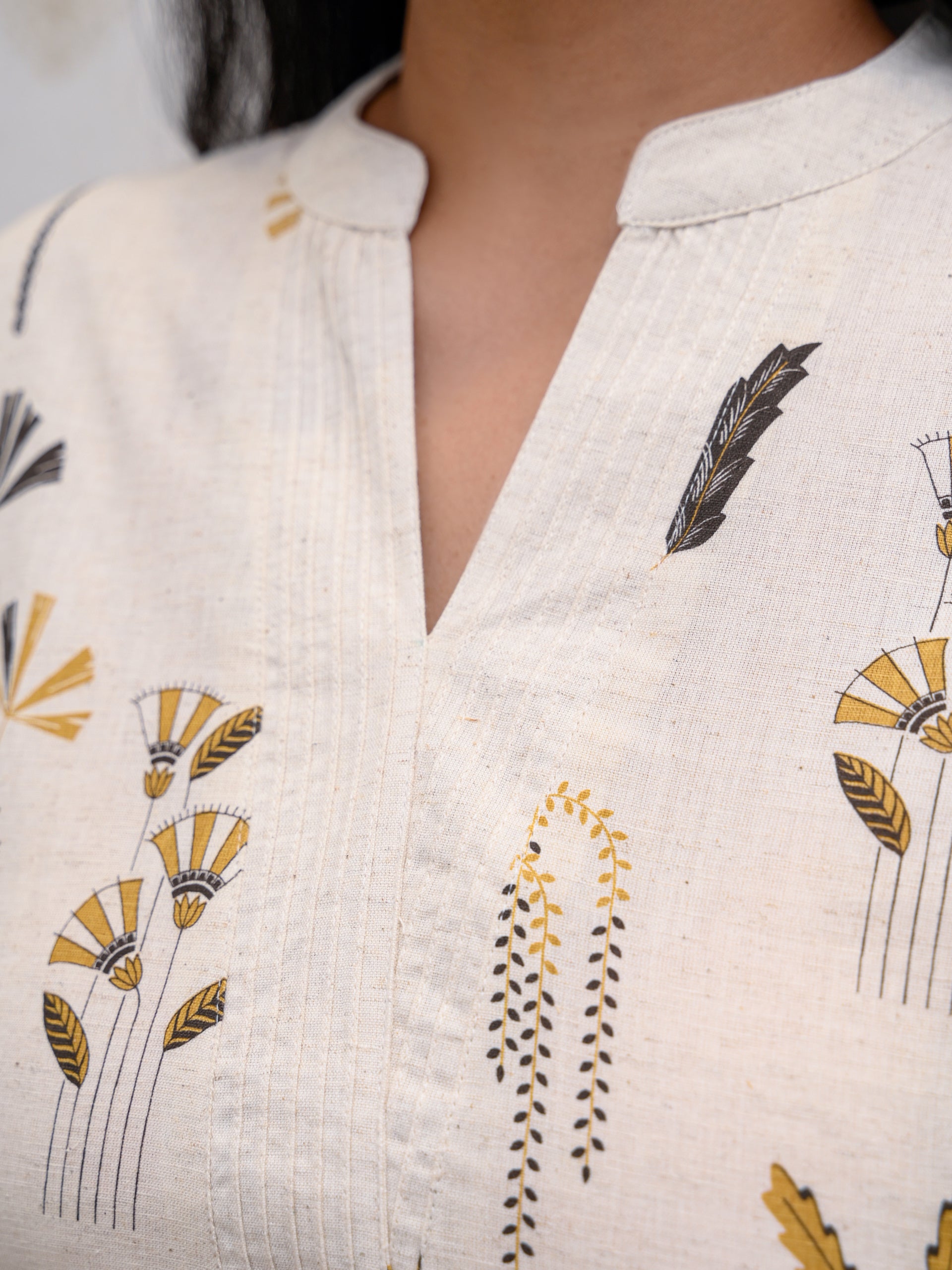 TROPICAL MUSTARD WHITE COTTON KURTA SET