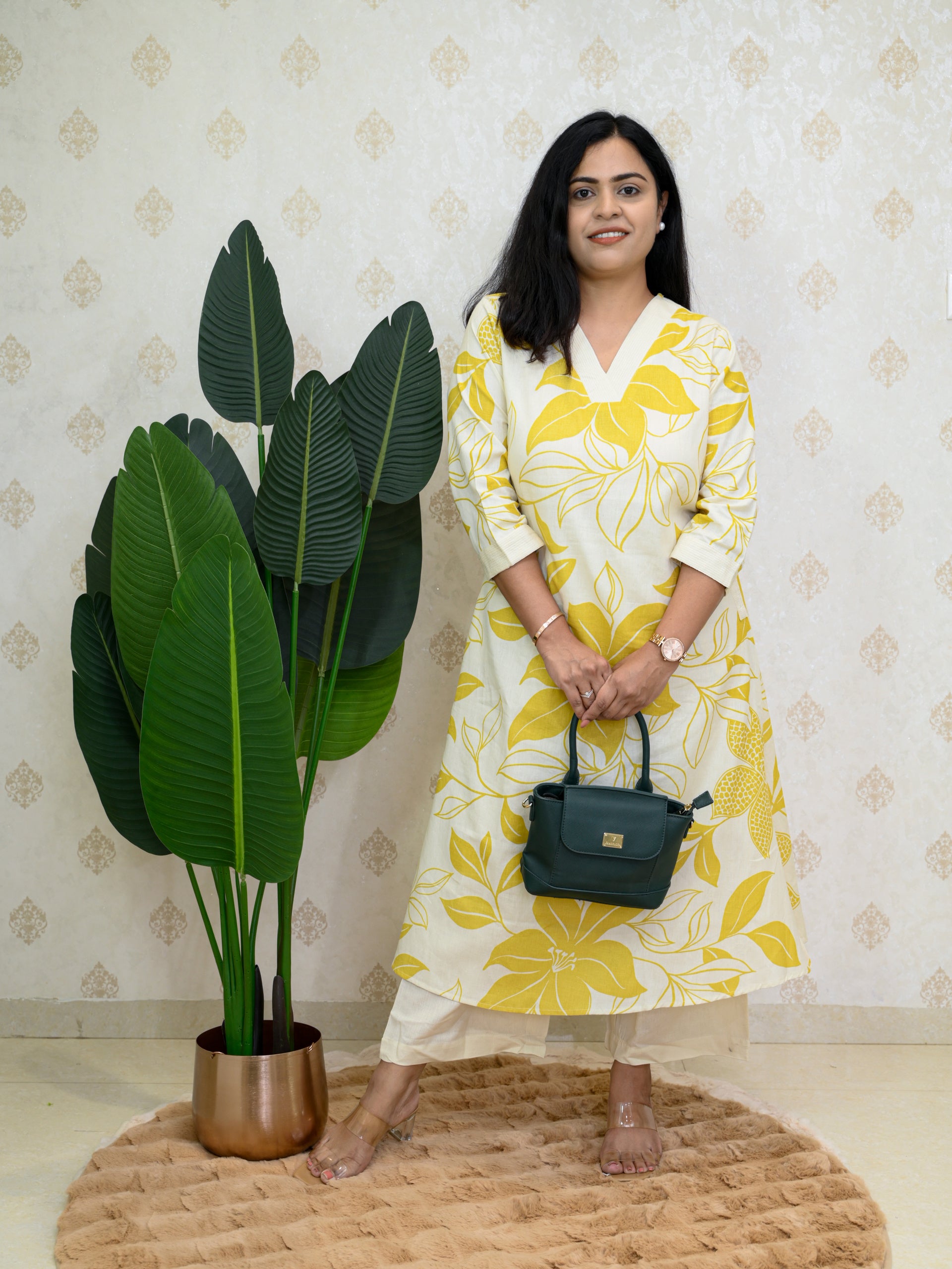 FLORAL REVERIE YELLOW COTTON KURTA SET