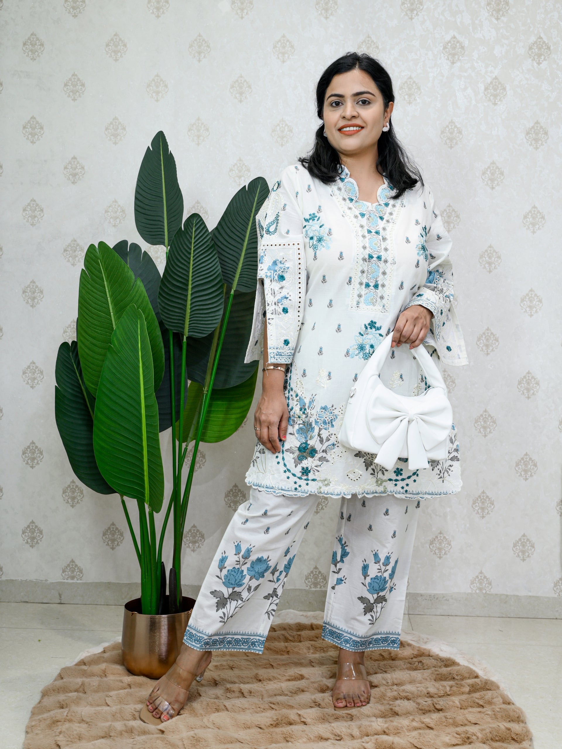 SERENE WHITE TEAL BLUE CO-ORD SET