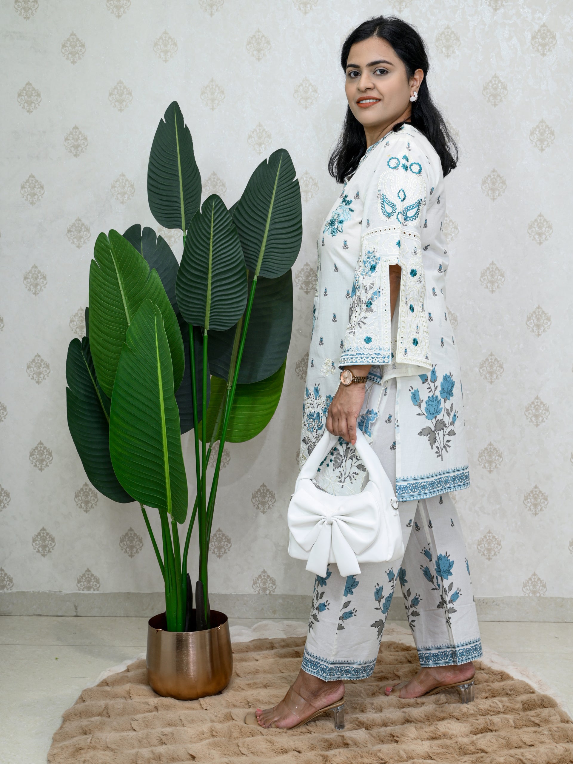 SERENE WHITE TEAL BLUE CO-ORD SET
