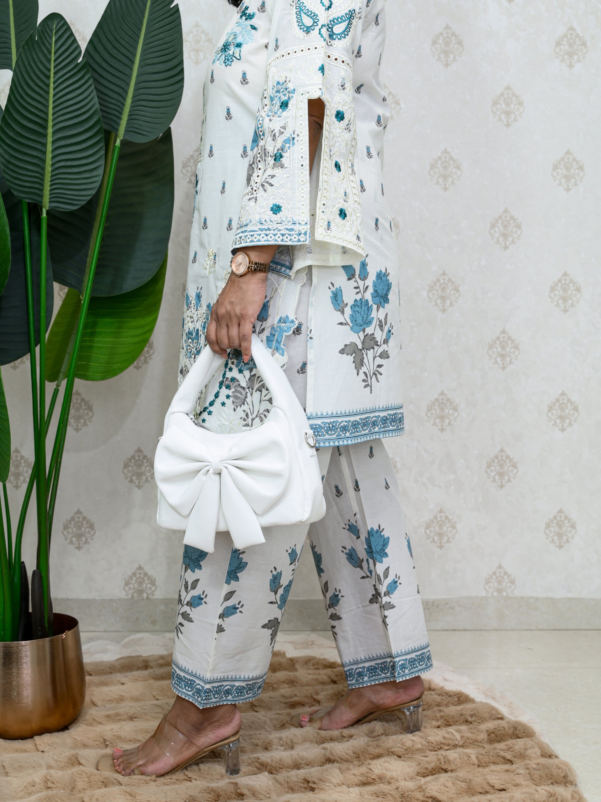 SERENE WHITE TEAL BLUE CO-ORD SET