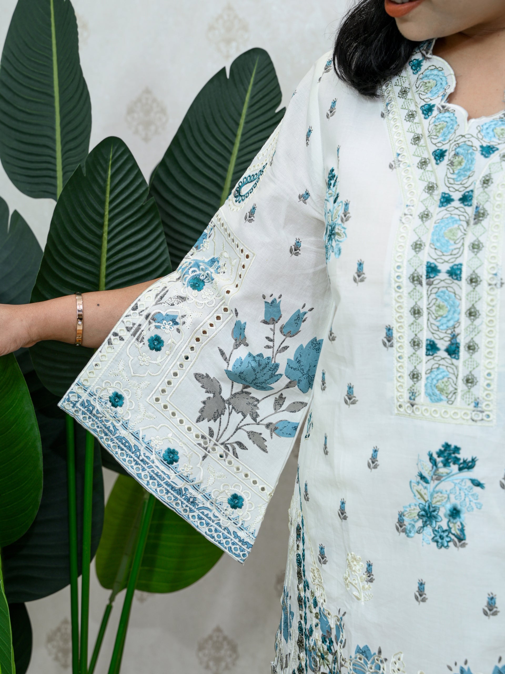 SERENE WHITE TEAL BLUE CO-ORD SET