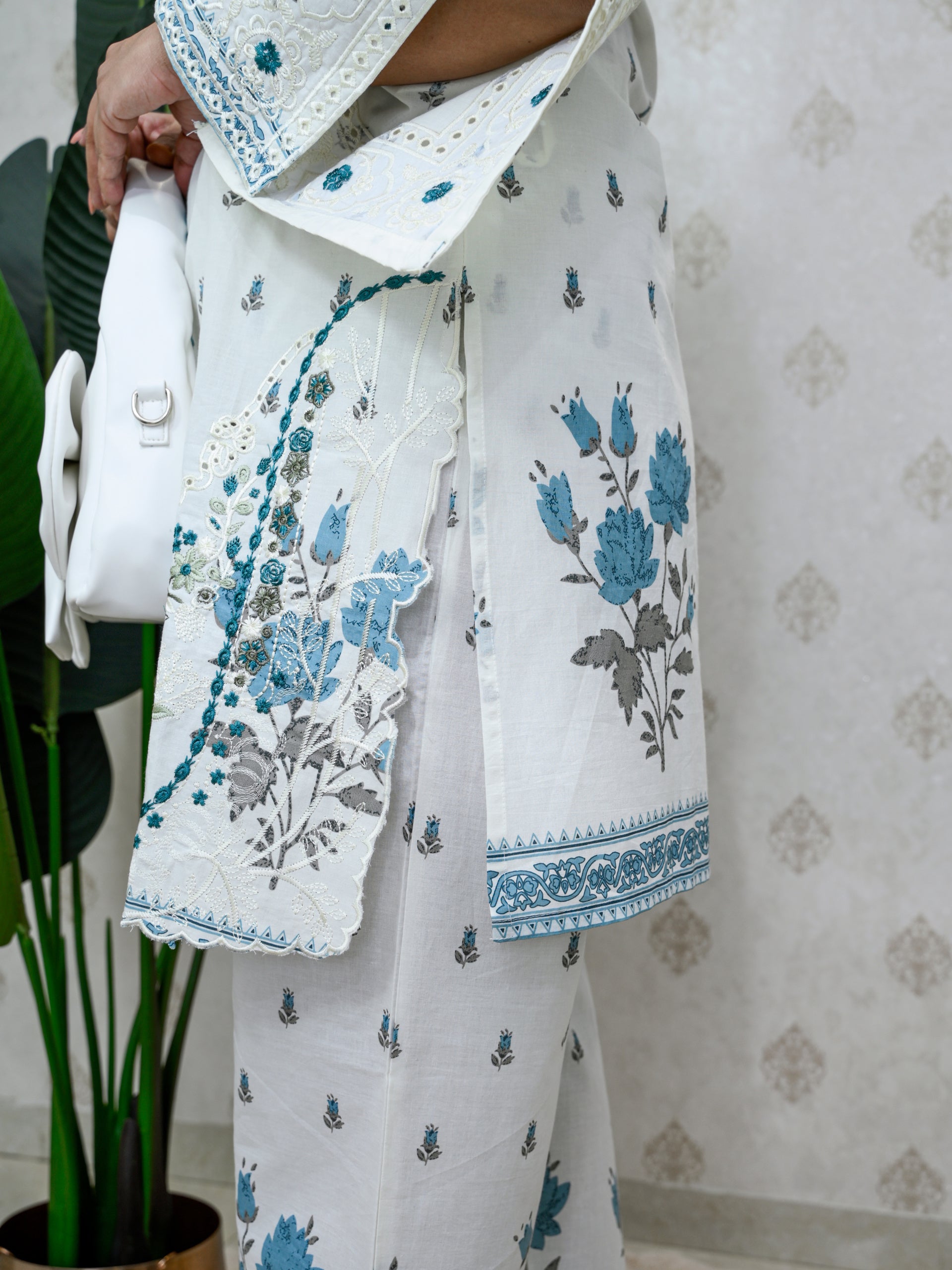 SERENE WHITE TEAL BLUE CO-ORD SET