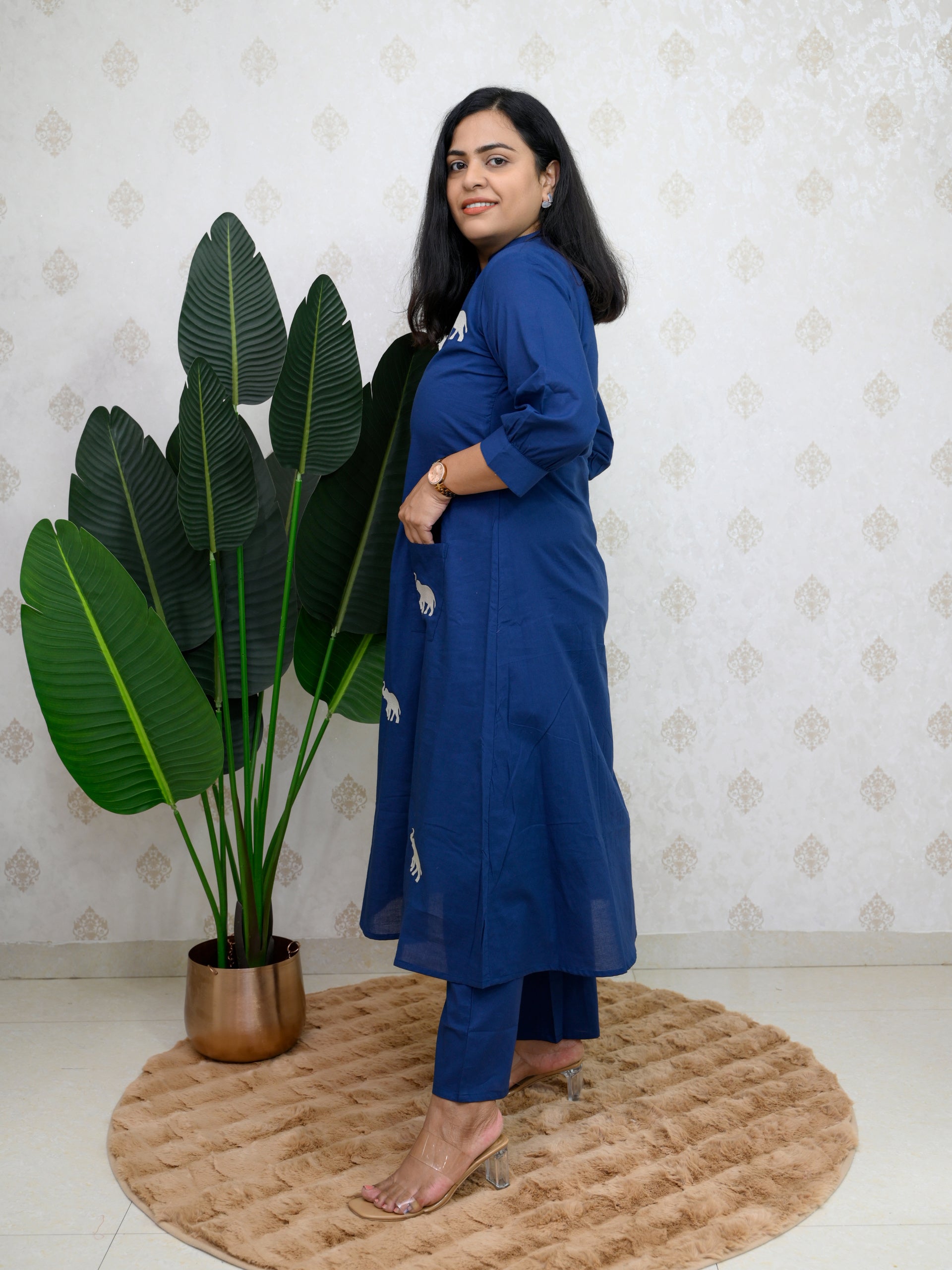ROYAL ELEPHANT BLUE COTTON KURTA SET
