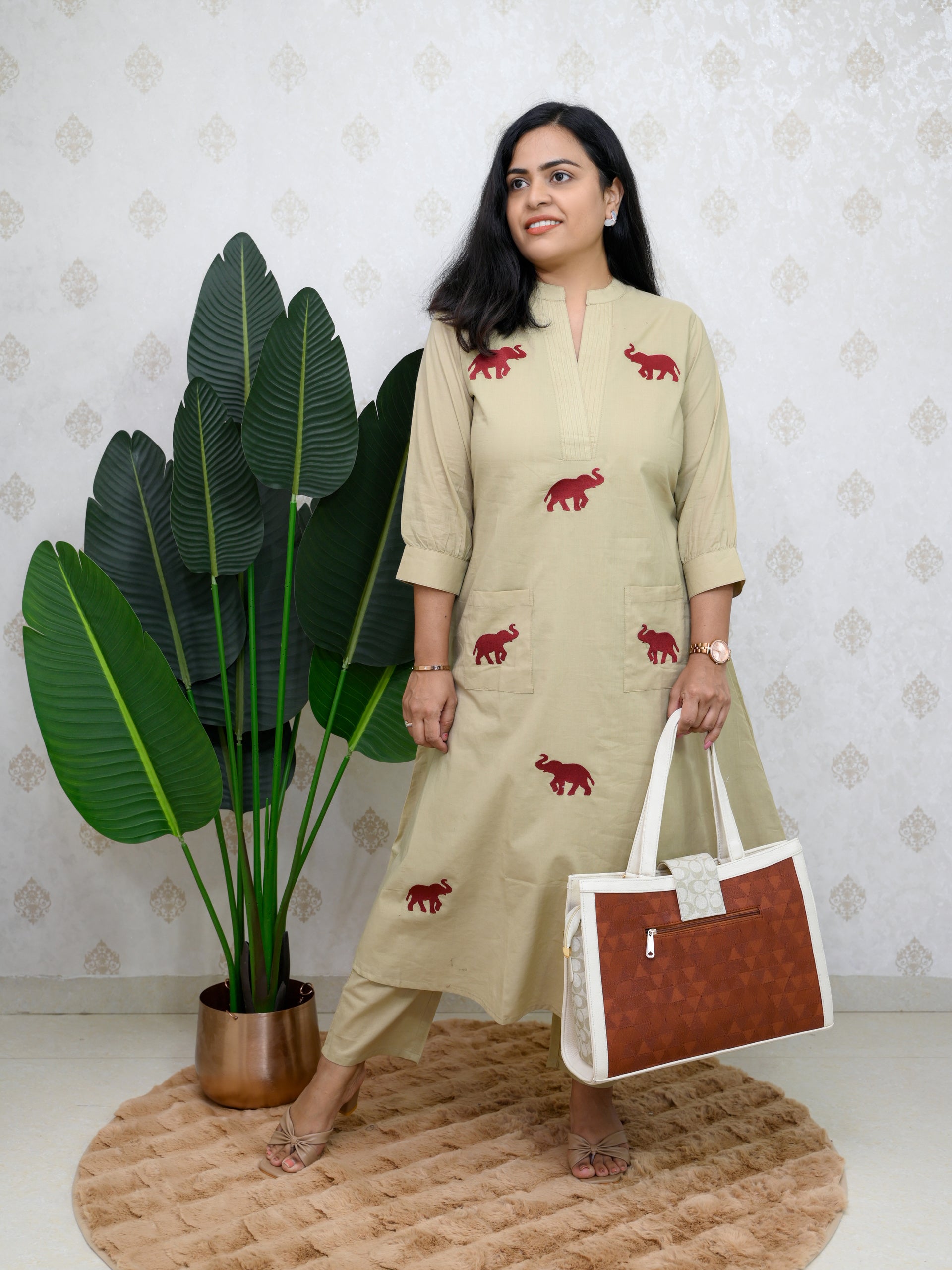 ROYAL ELEPHANT EARTHY BEIGE COTTON KURTA SET