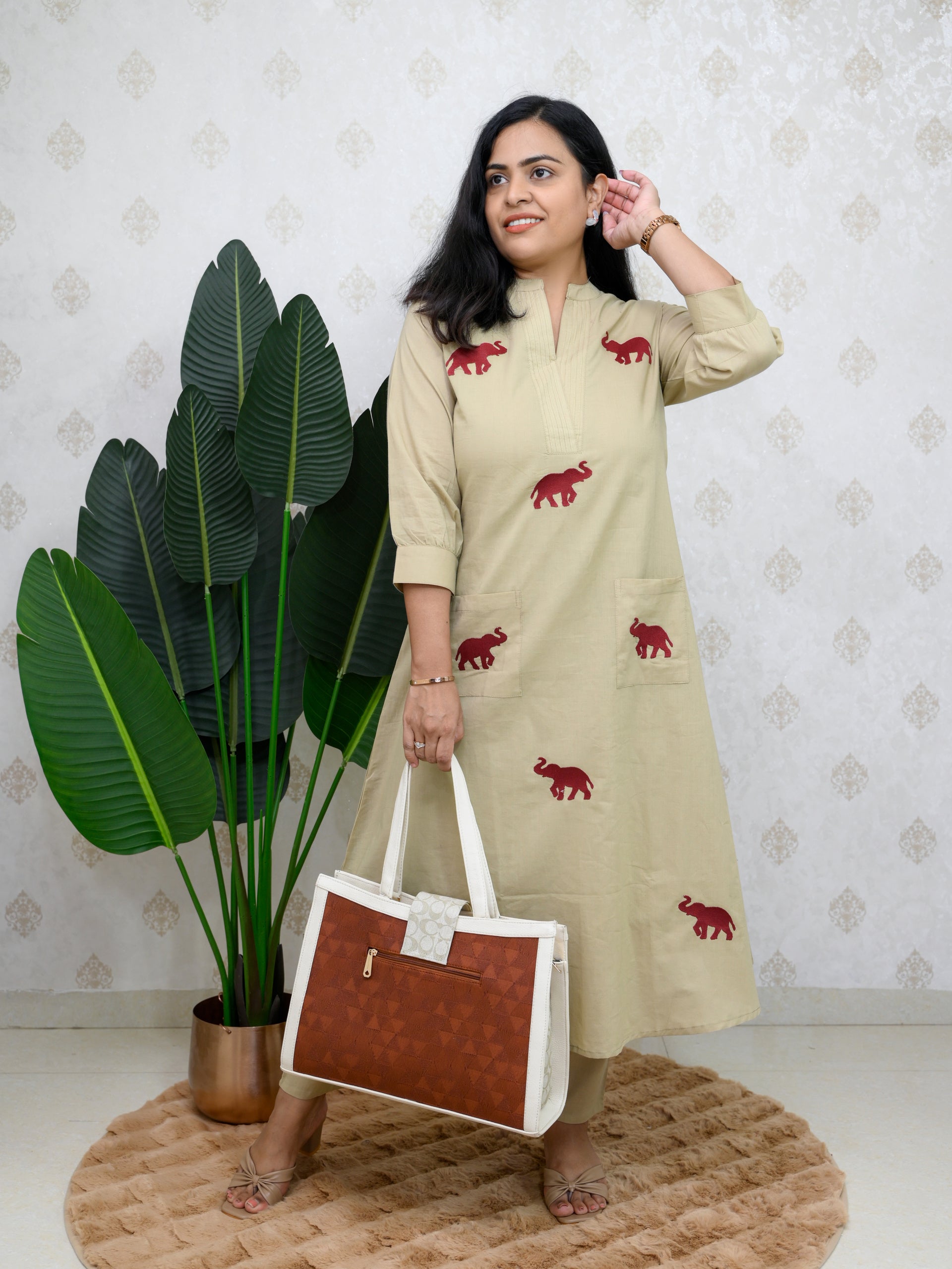 ROYAL ELEPHANT EARTHY BEIGE COTTON KURTA SET