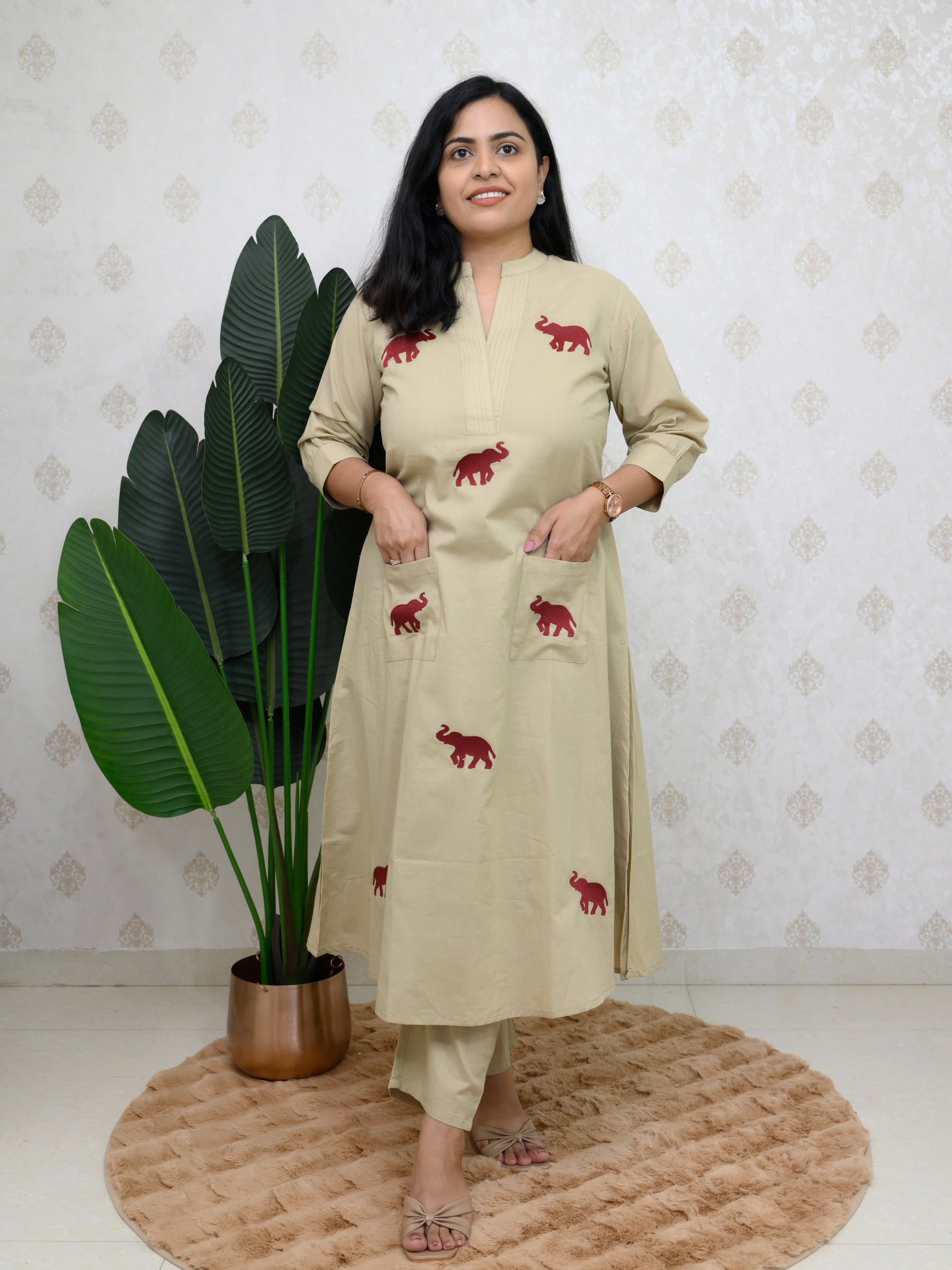 ROYAL ELEPHANT EARTHY BEIGE COTTON KURTA SET