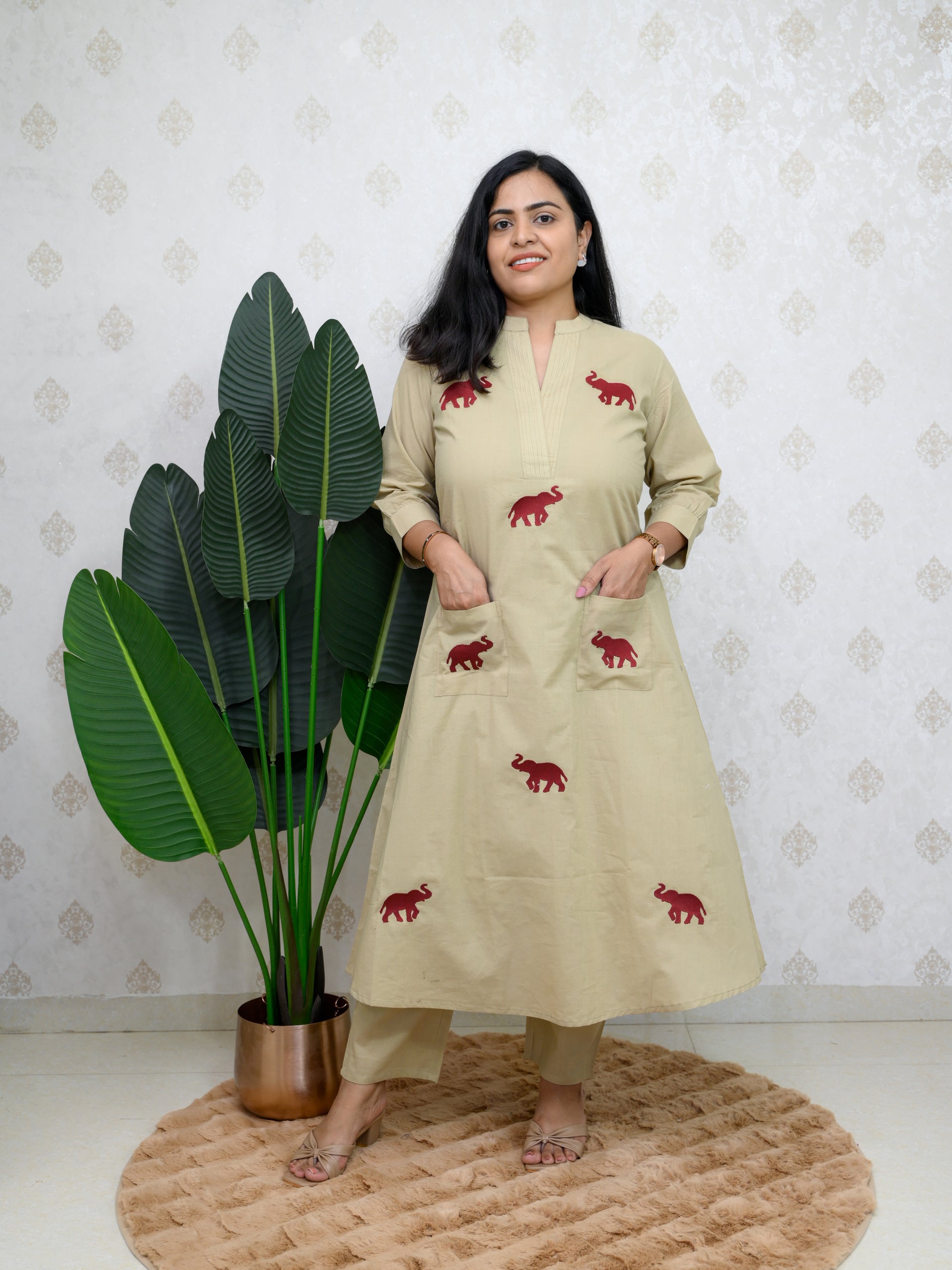 ROYAL ELEPHANT EARTHY BEIGE COTTON KURTA SET