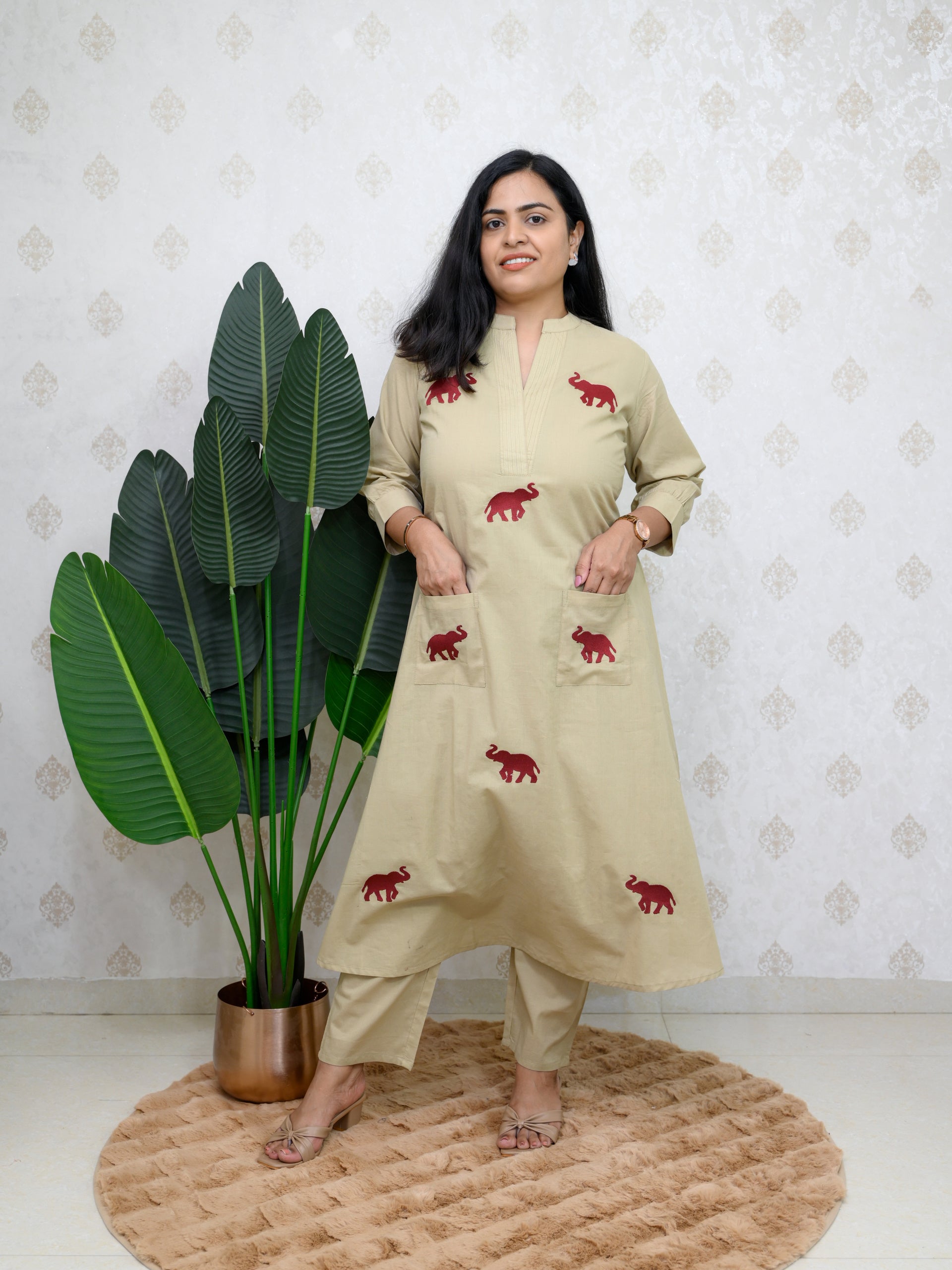 ROYAL ELEPHANT EARTHY BEIGE COTTON KURTA SET