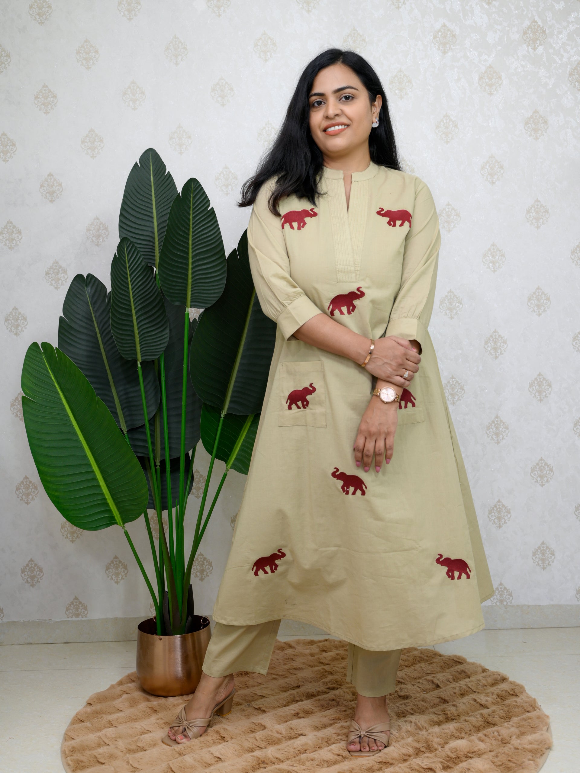 ROYAL ELEPHANT EARTHY BEIGE COTTON KURTA SET