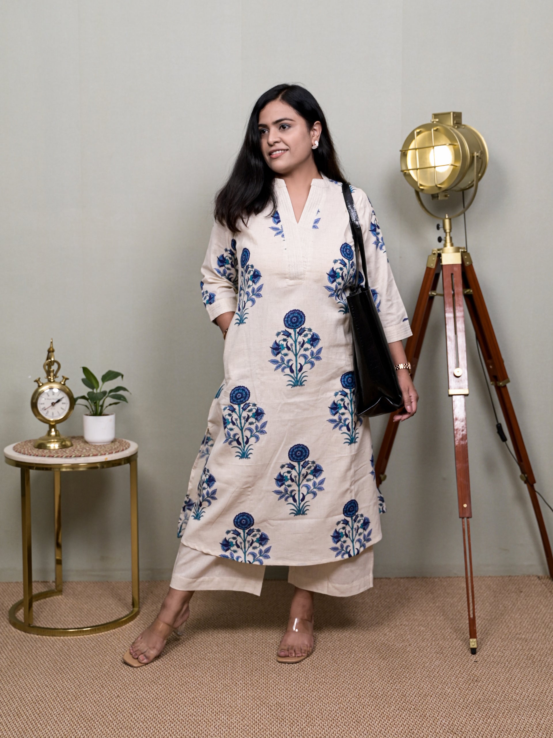 PURE POISE BLUE WHITE KURTI SET