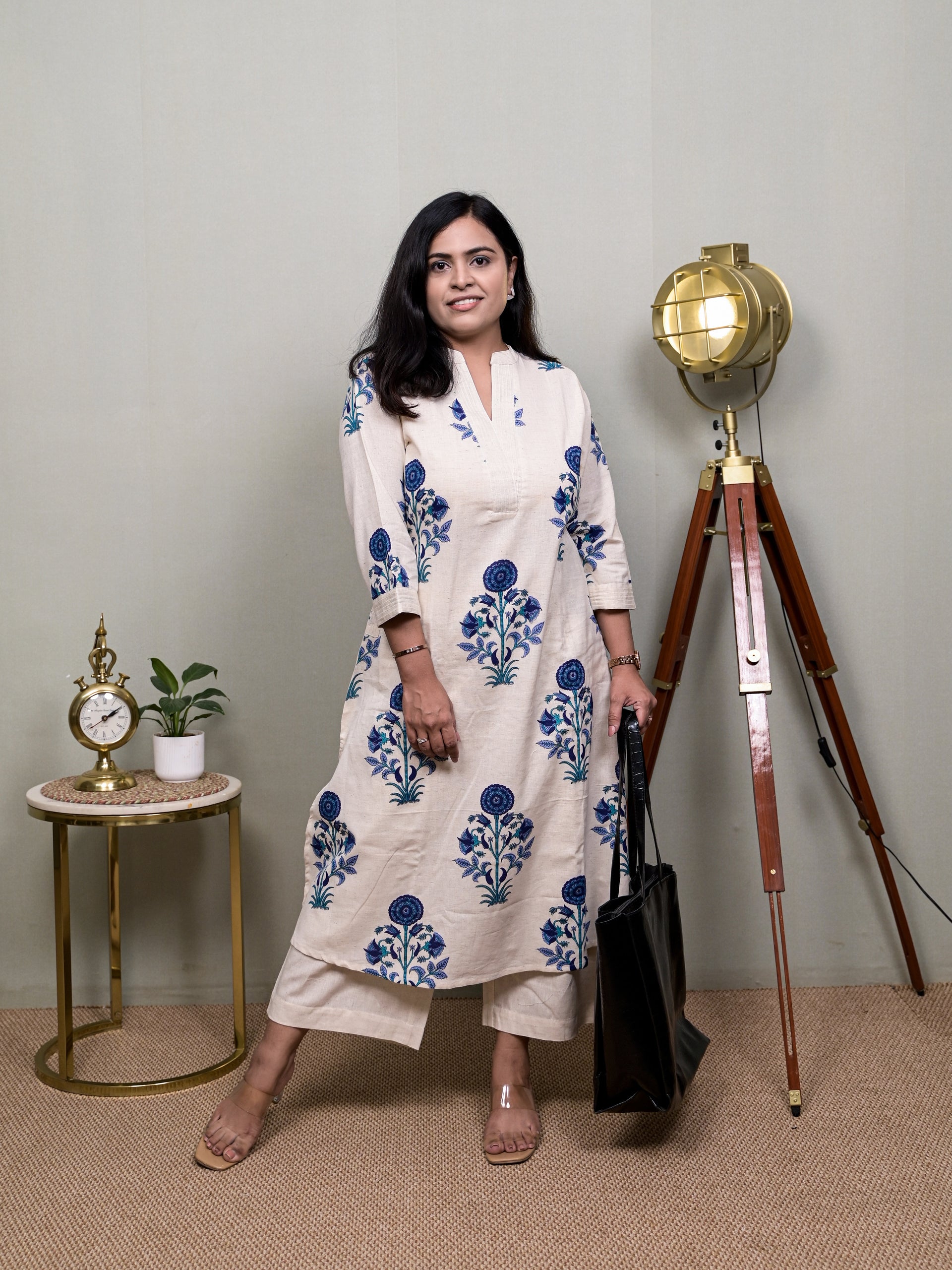 PURE POISE BLUE WHITE KURTI SET