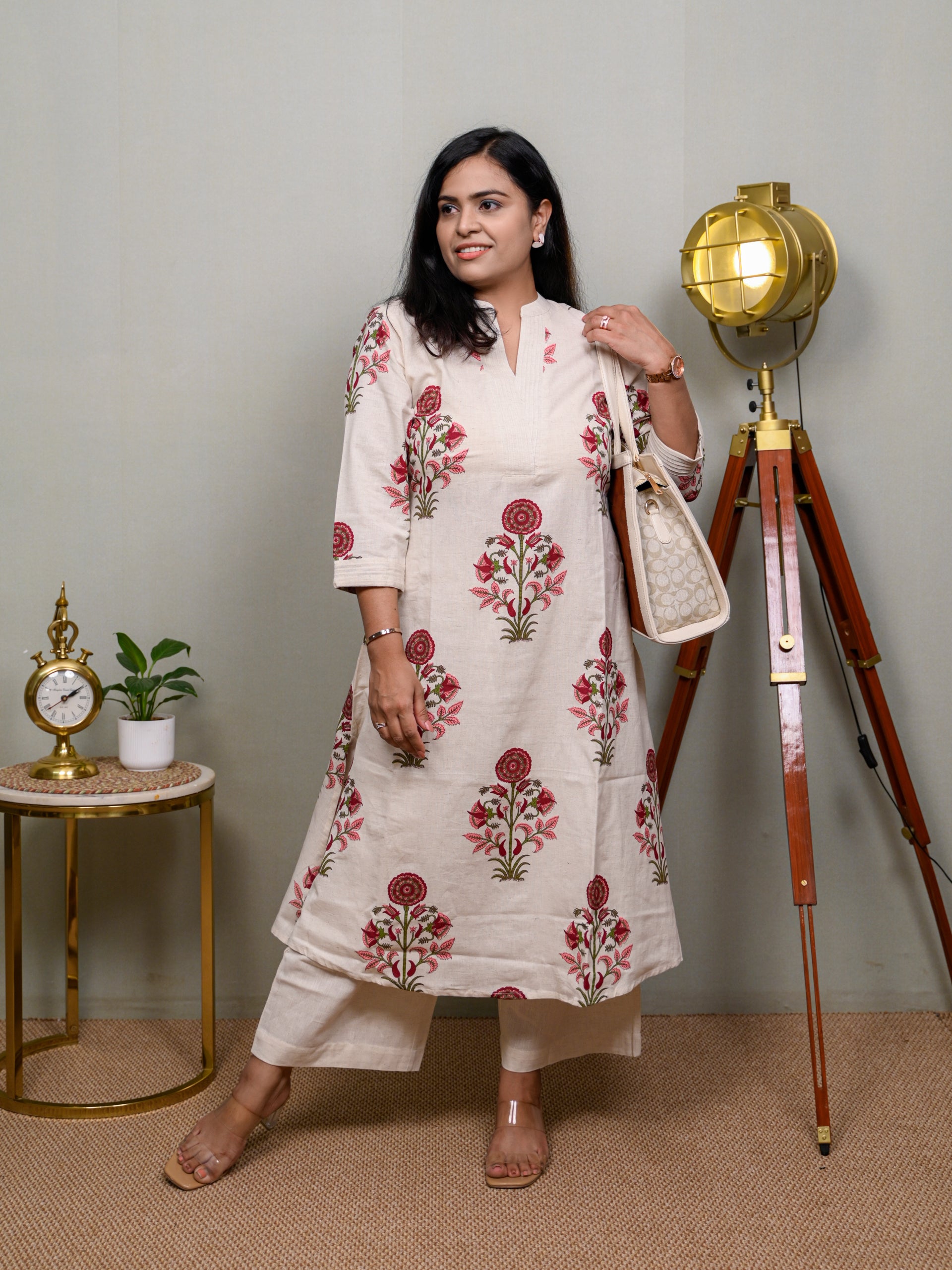 PURE POISE MAROON WHITE KURTA SET