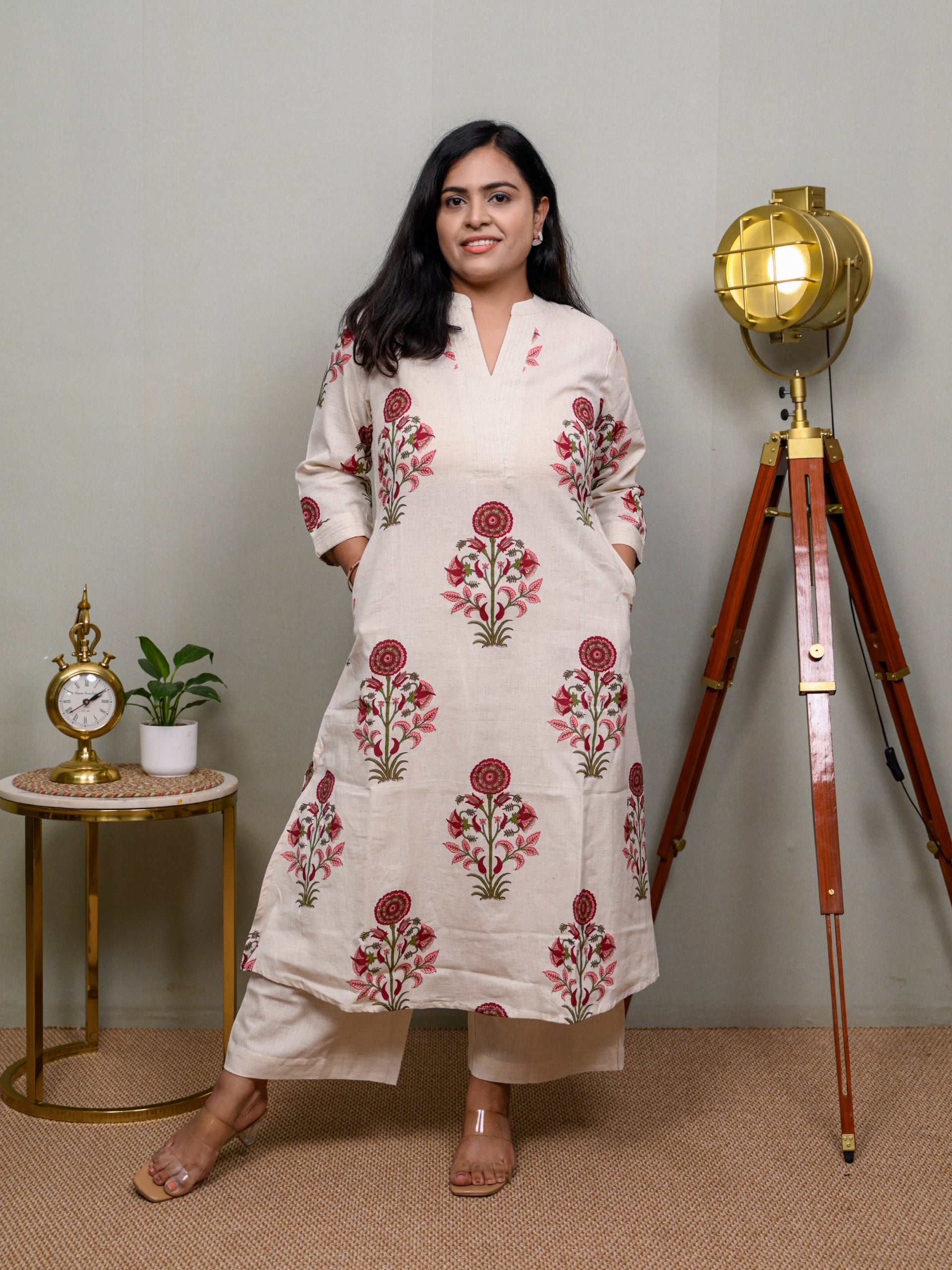 PURE POISE MAROON WHITE KURTA SET