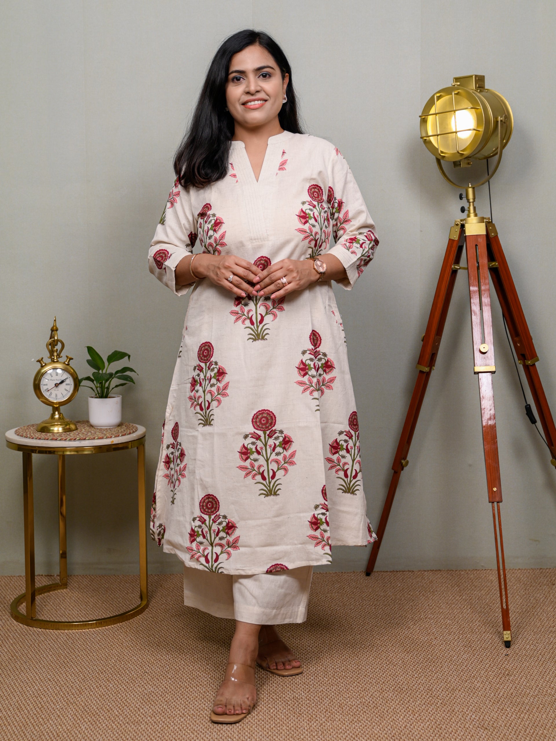 PURE POISE MAROON WHITE KURTA SET