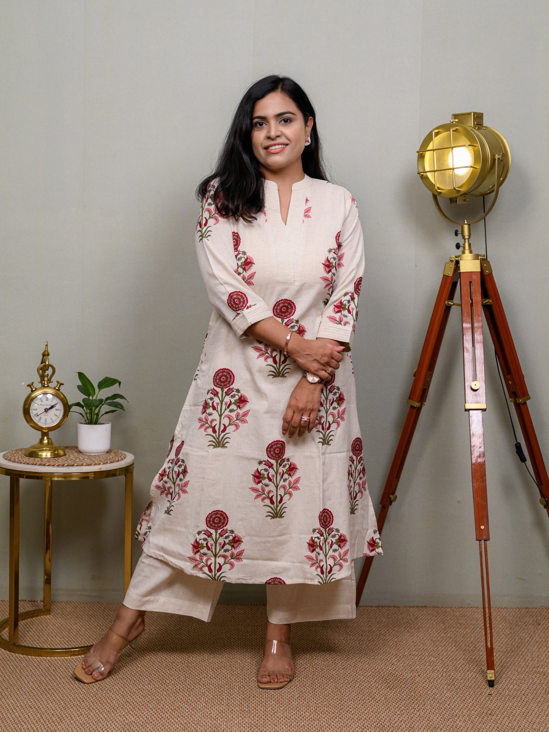 PURE POISE MAROON WHITE KURTA SET