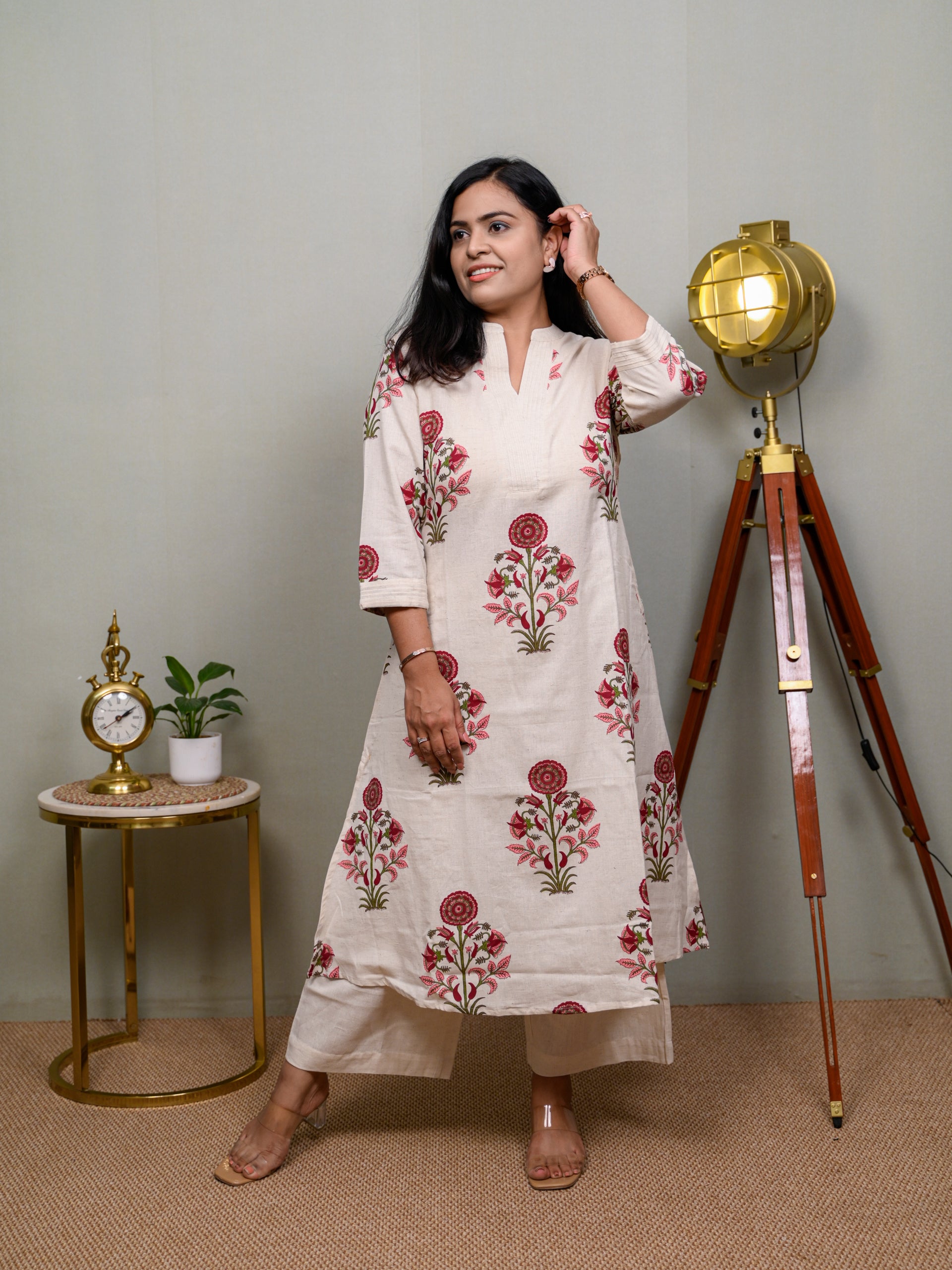 PURE POISE MAROON WHITE KURTA SET