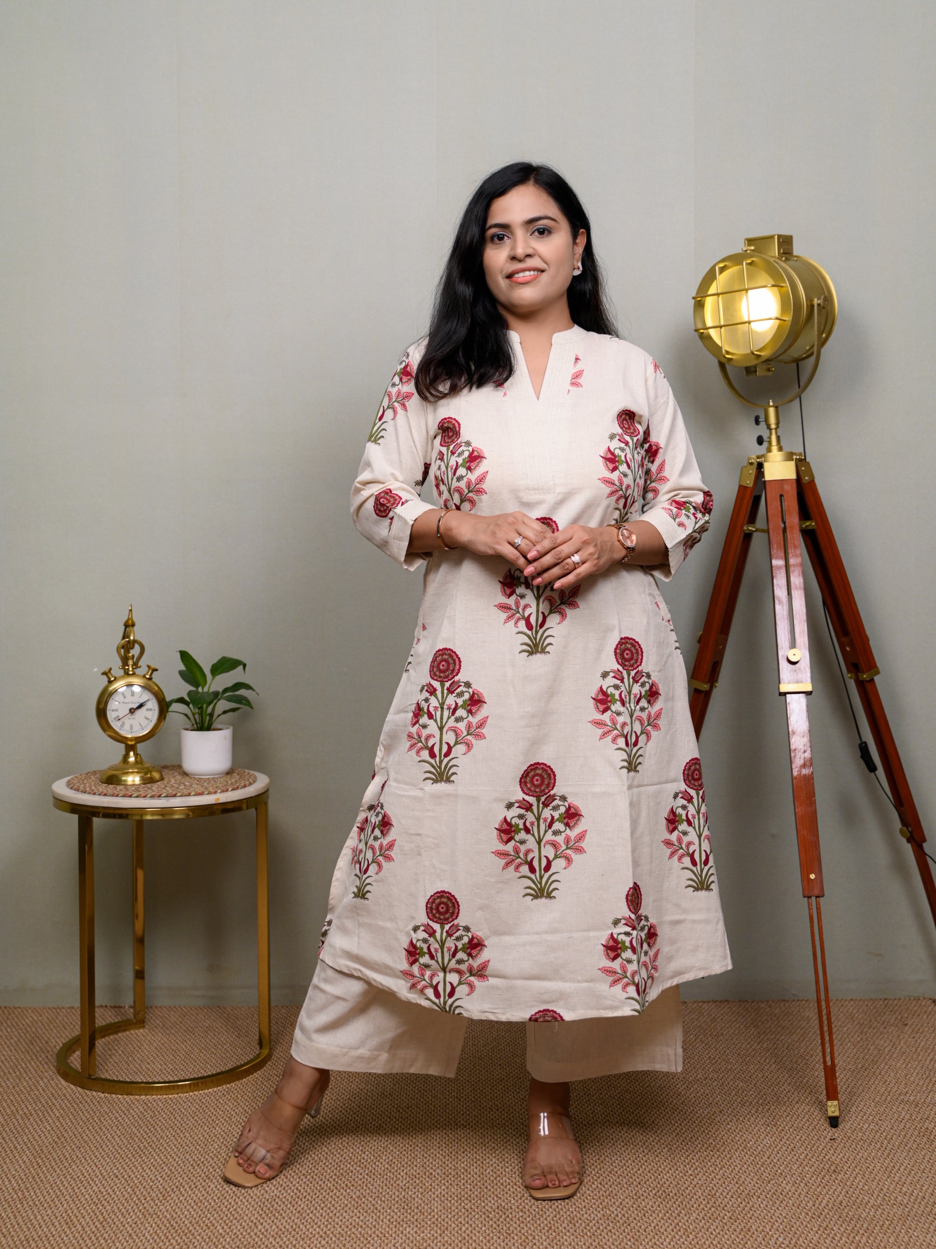 PURE POISE MAROON WHITE KURTA SET