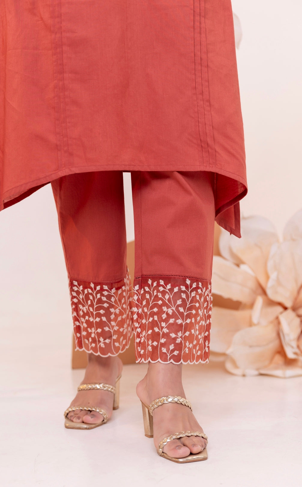 DROPS OF NATURE RUST ORANGE COTTON KURTI SET