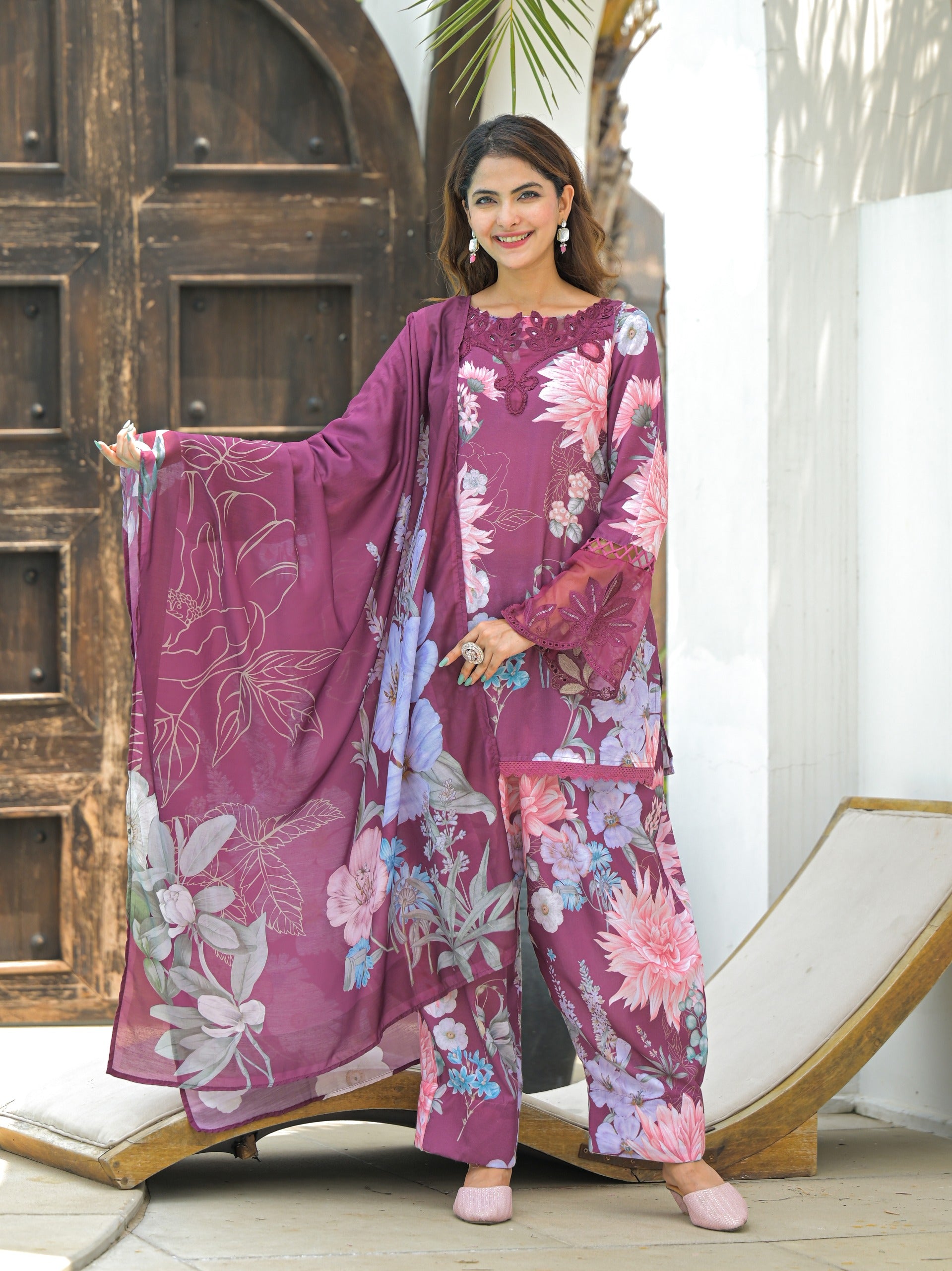 MAUVE FLORAL FARSHI SALWAR SUIT SET (Copy) (Copy)