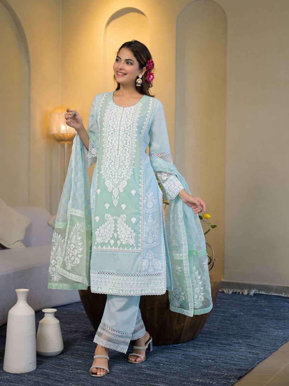ADAH POWDER BLUE COTTON SUIT SET