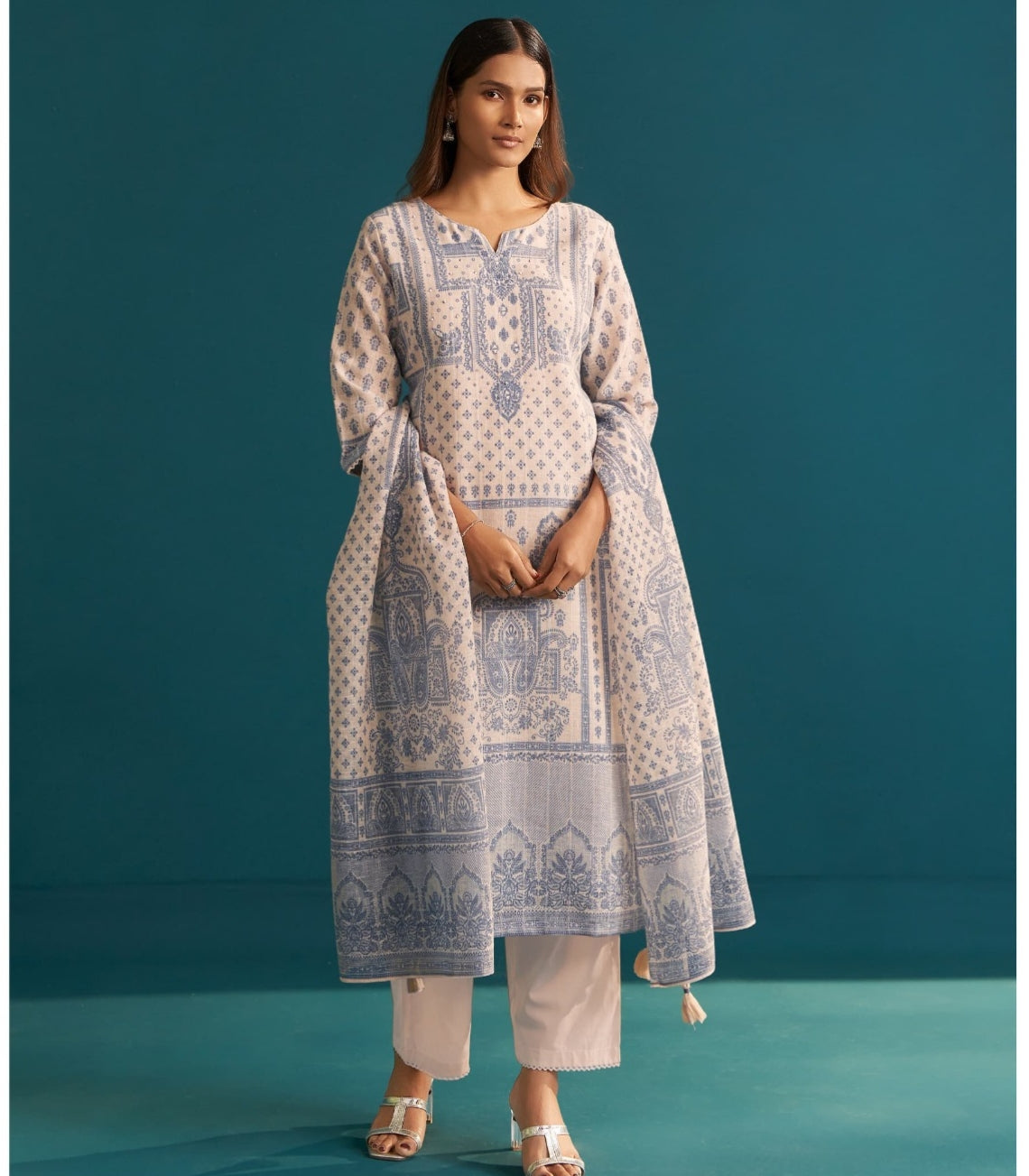 SERENE BLUE WHITE LINEN SUIT SET