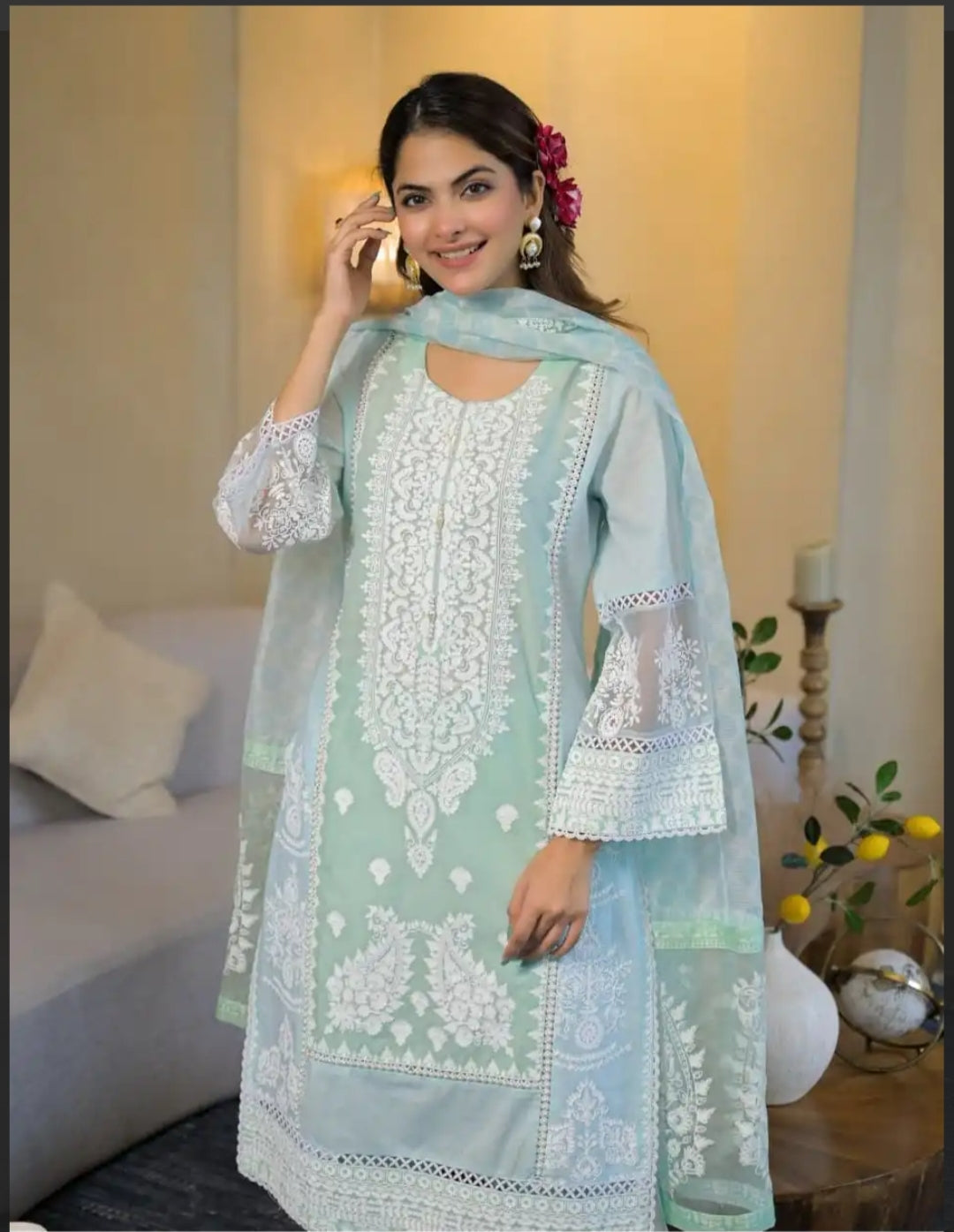ADAH POWDER BLUE COTTON SUIT SET