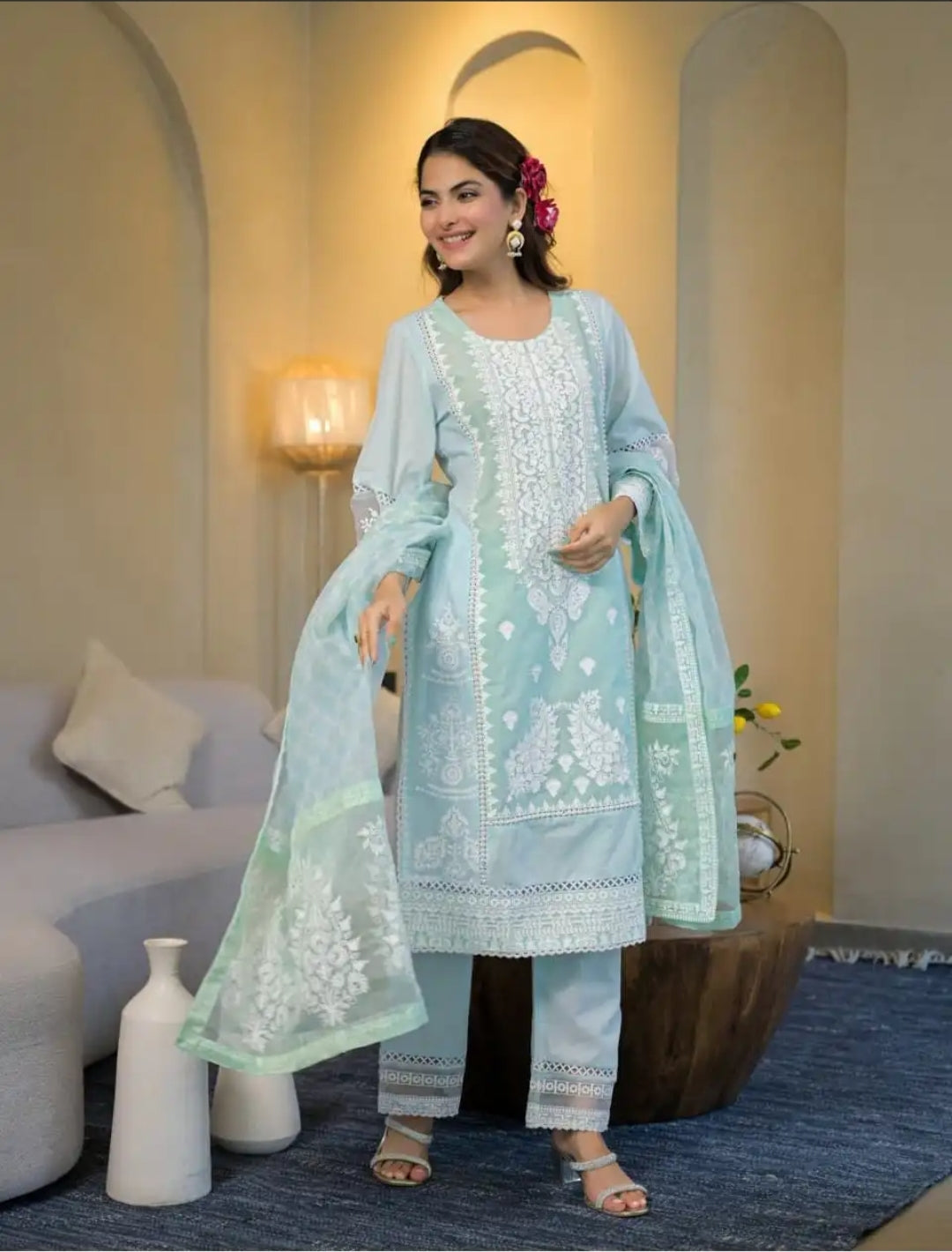 ADAH POWDER BLUE COTTON SUIT SET