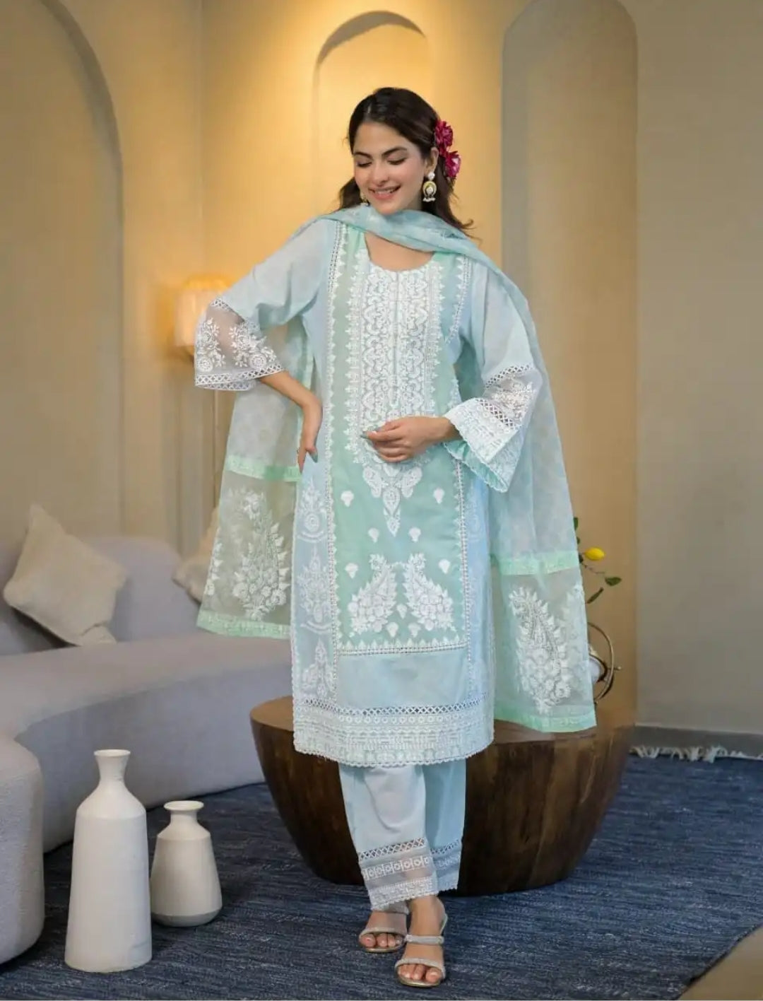 ADAH POWDER BLUE COTTON SUIT SET