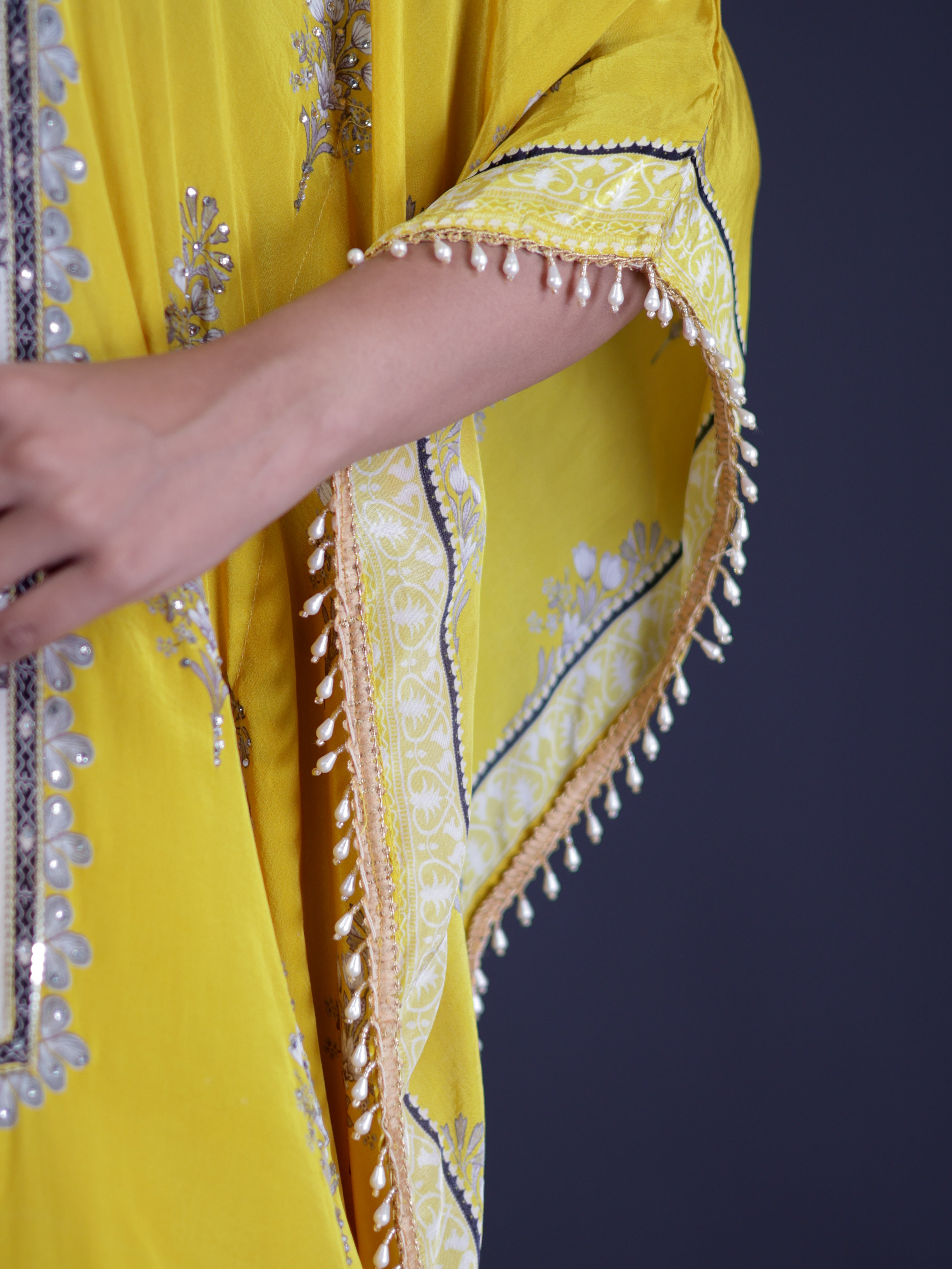GILDED YELLOW WHITE EMBELLISHED KAFTAN KURTA SET