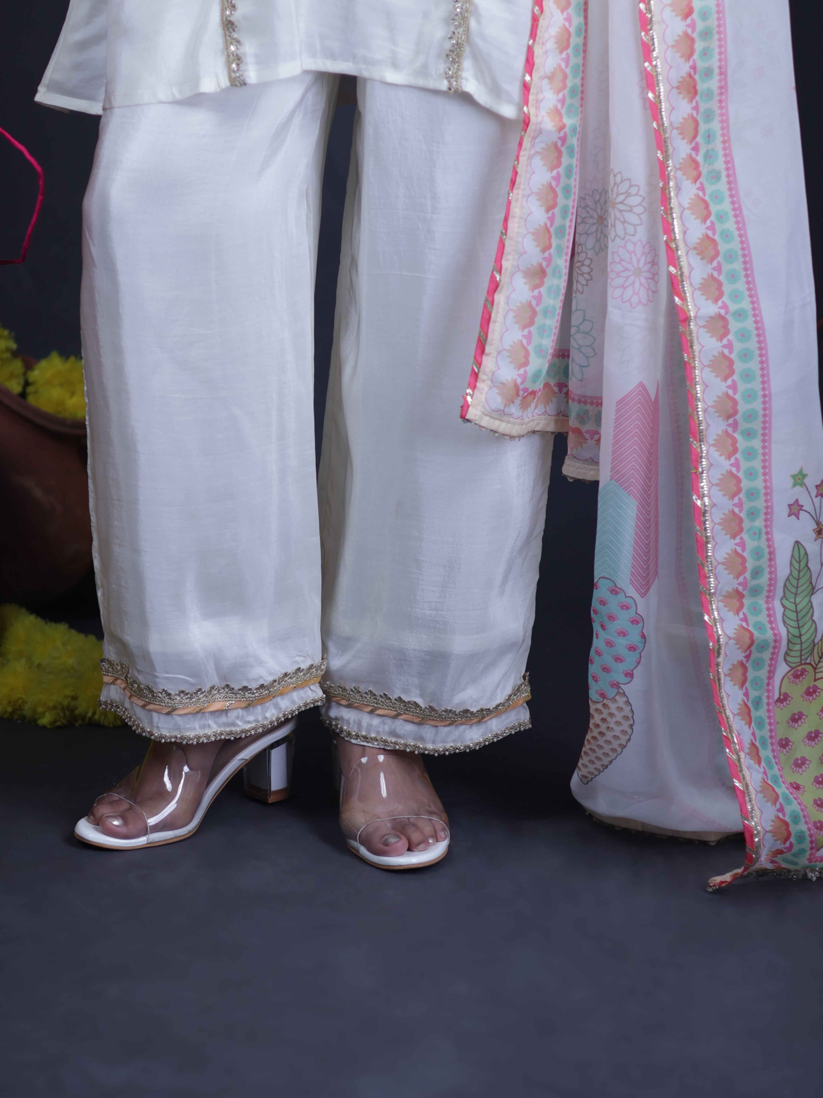 IVORY CHARM EMBROIDERED PURE CREPE SUIT SET