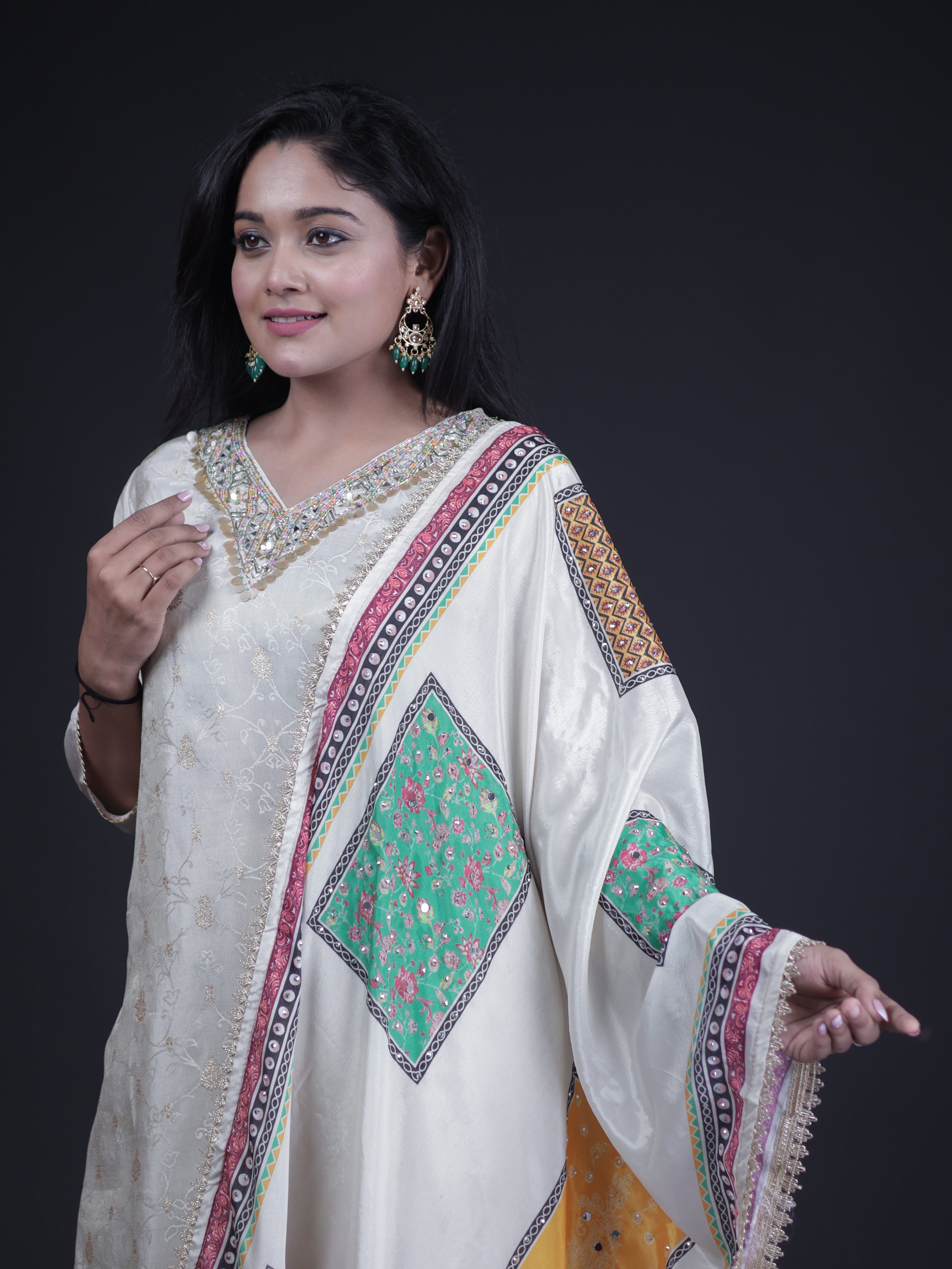 IVORY SHIMMER EMBELLISHED TISSUE SUIT SET