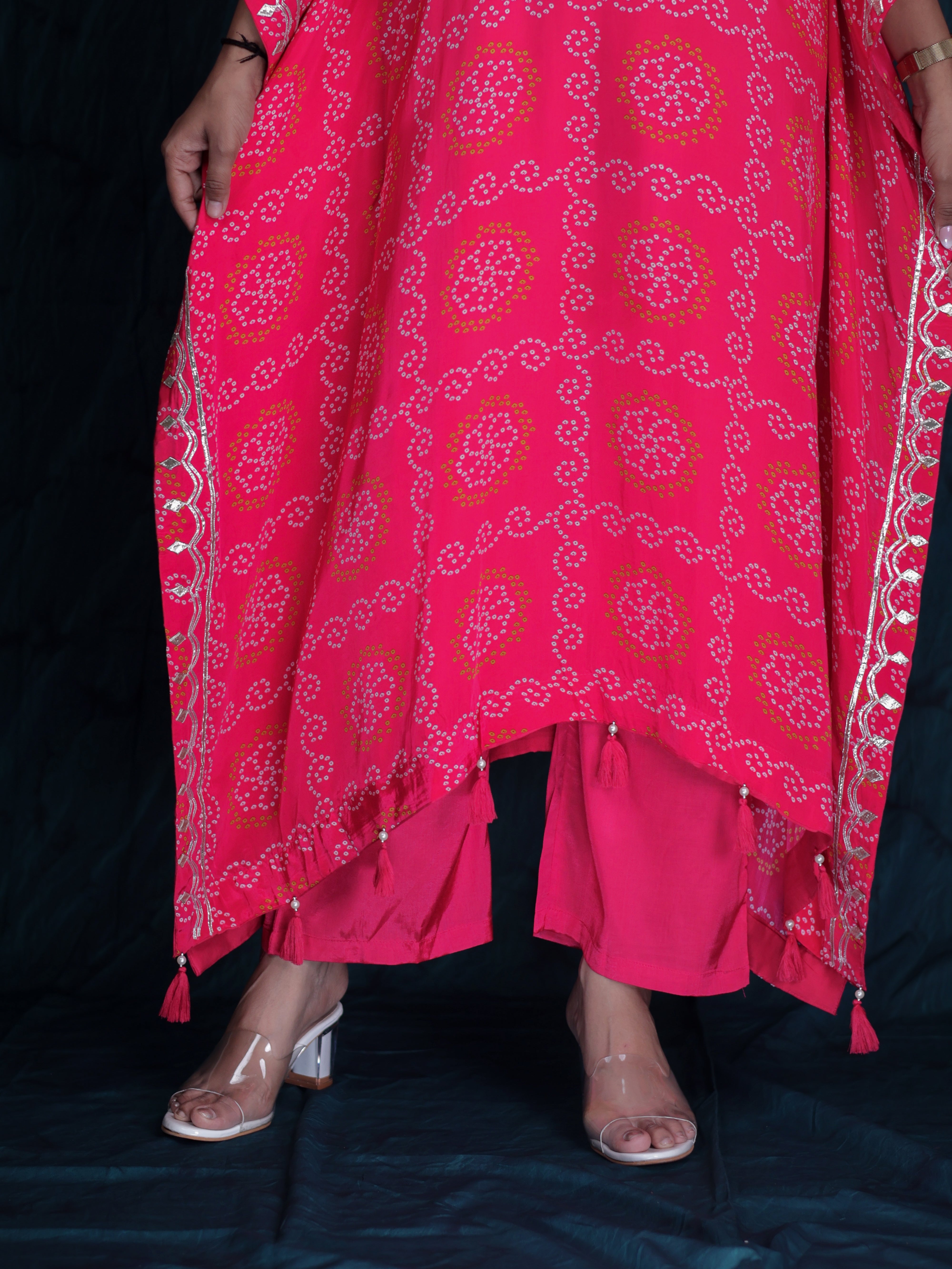 PINK BANDHANI EMBELLISHED KAFTAN KURTA SET