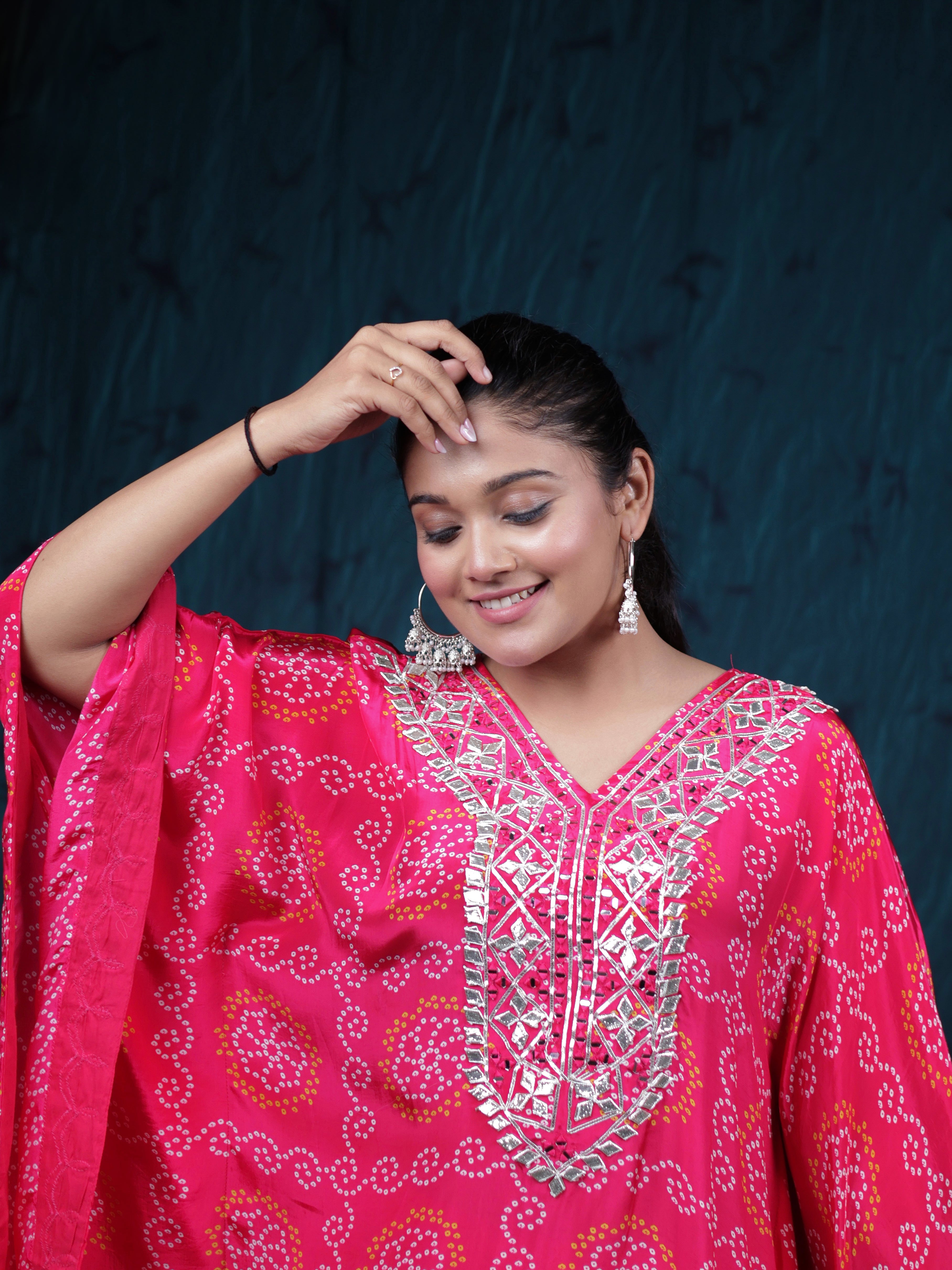 PINK BANDHANI EMBELLISHED KAFTAN KURTA SET