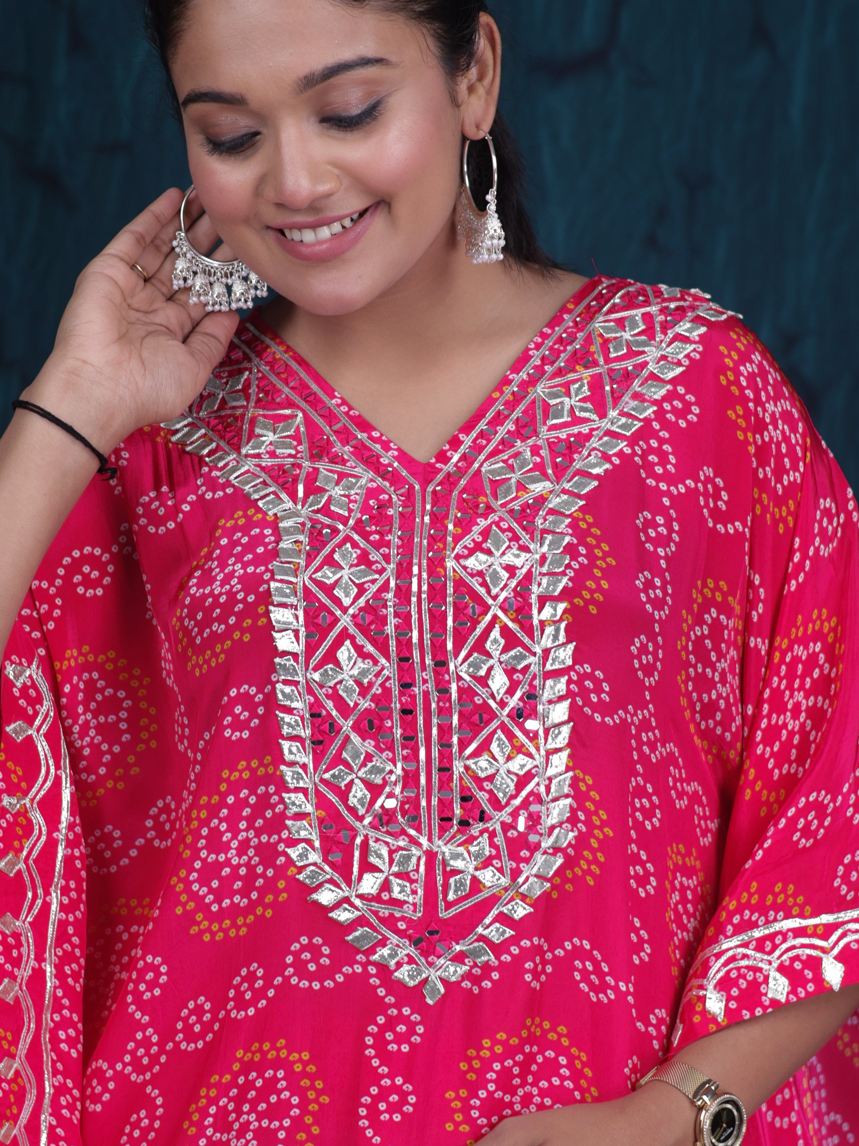 PINK BANDHANI EMBELLISHED KAFTAN KURTA SET
