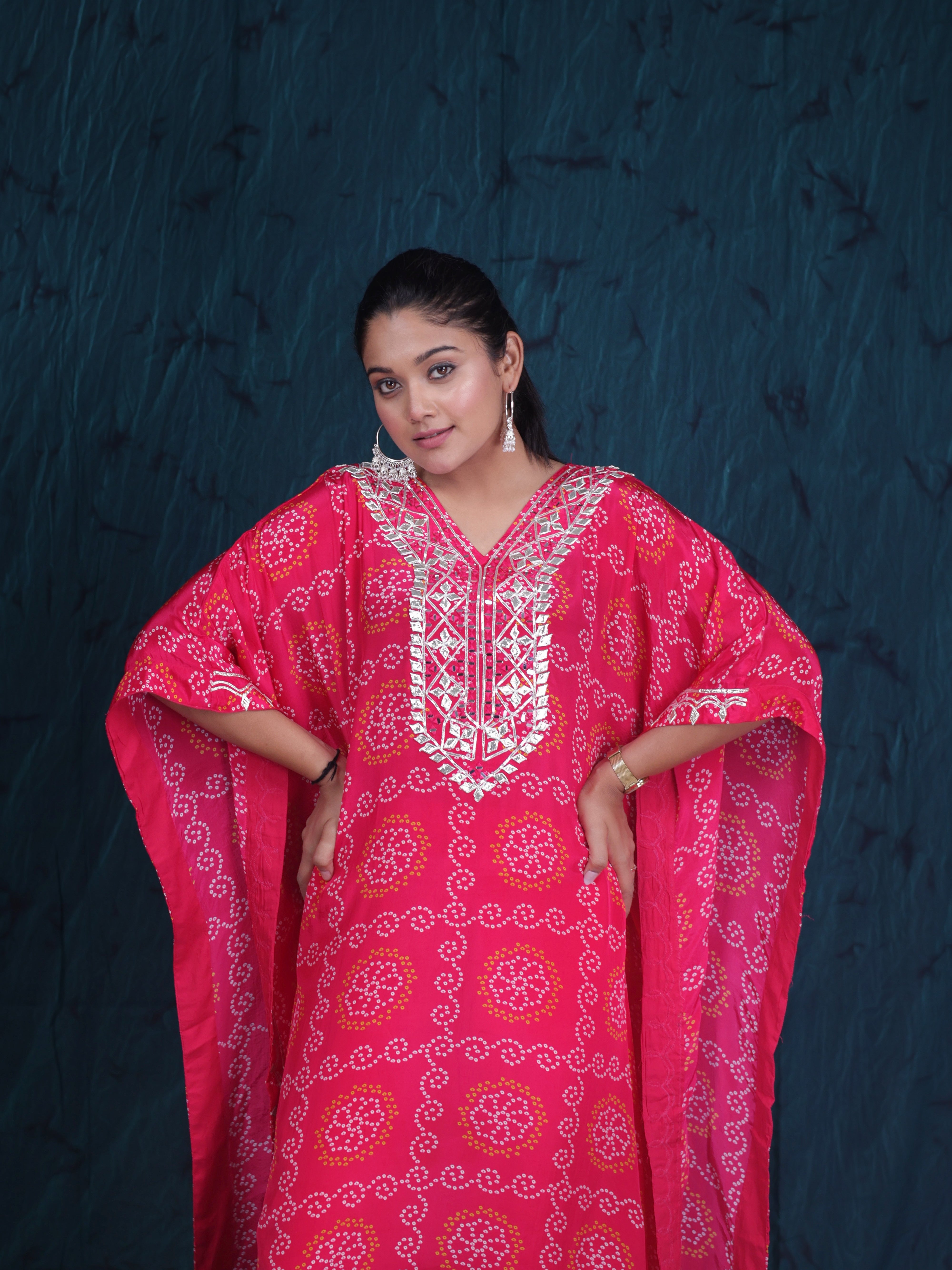 PINK BANDHANI EMBELLISHED KAFTAN KURTA SET