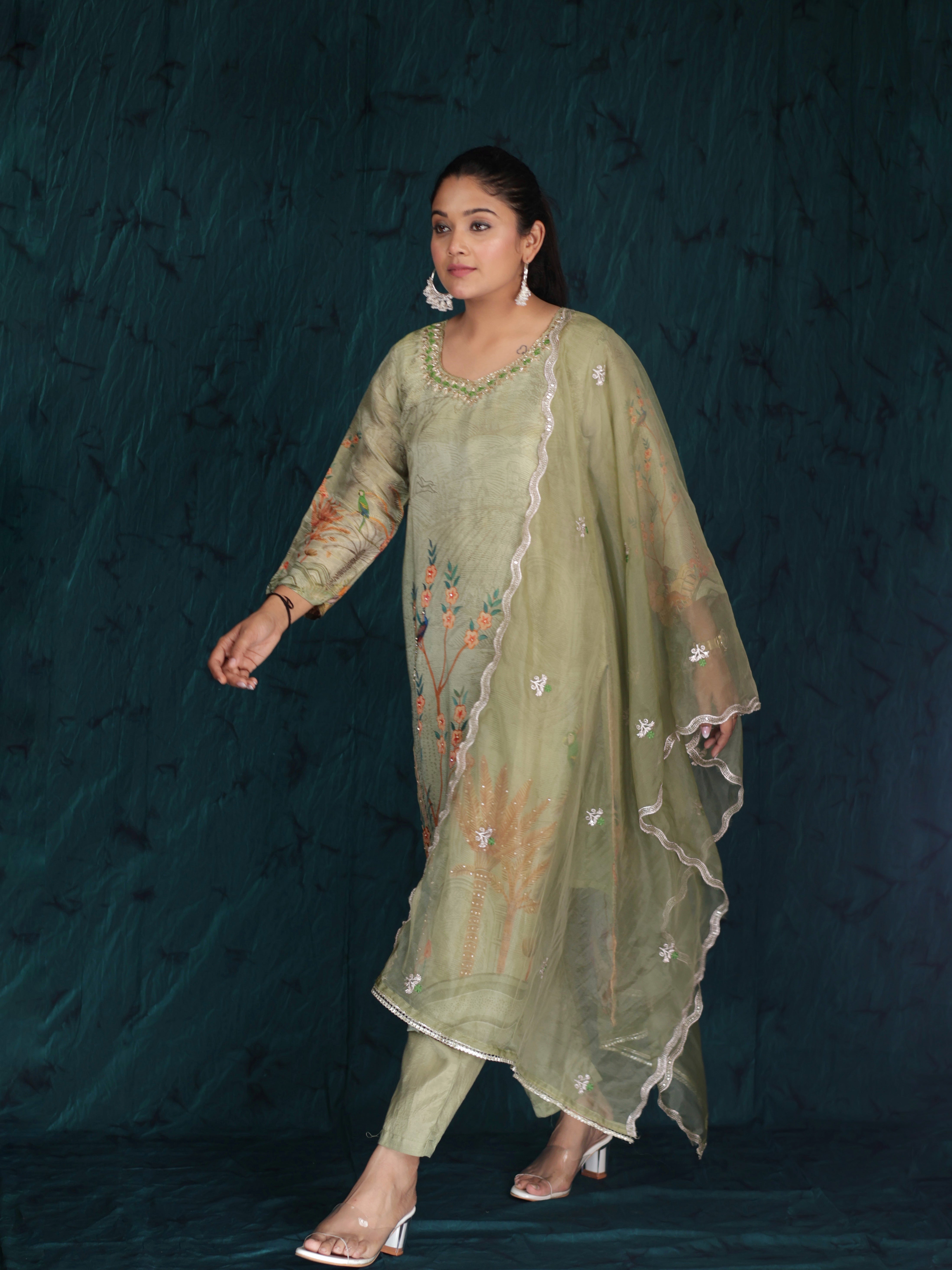 EMERALD MUSE GREEN TISSUE SHIMMER SUIT SET