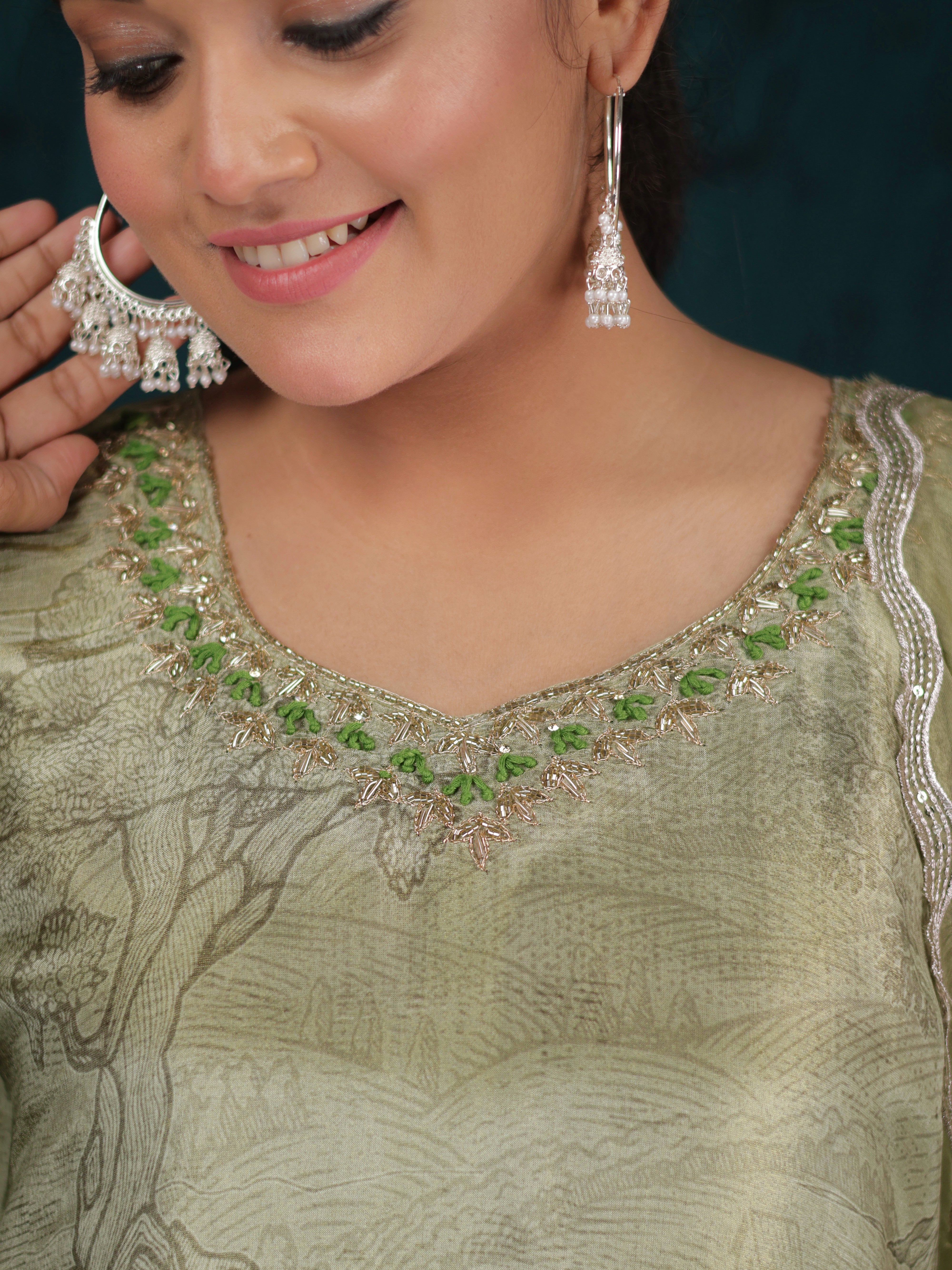 EMERALD MUSE GREEN TISSUE SHIMMER SUIT SET